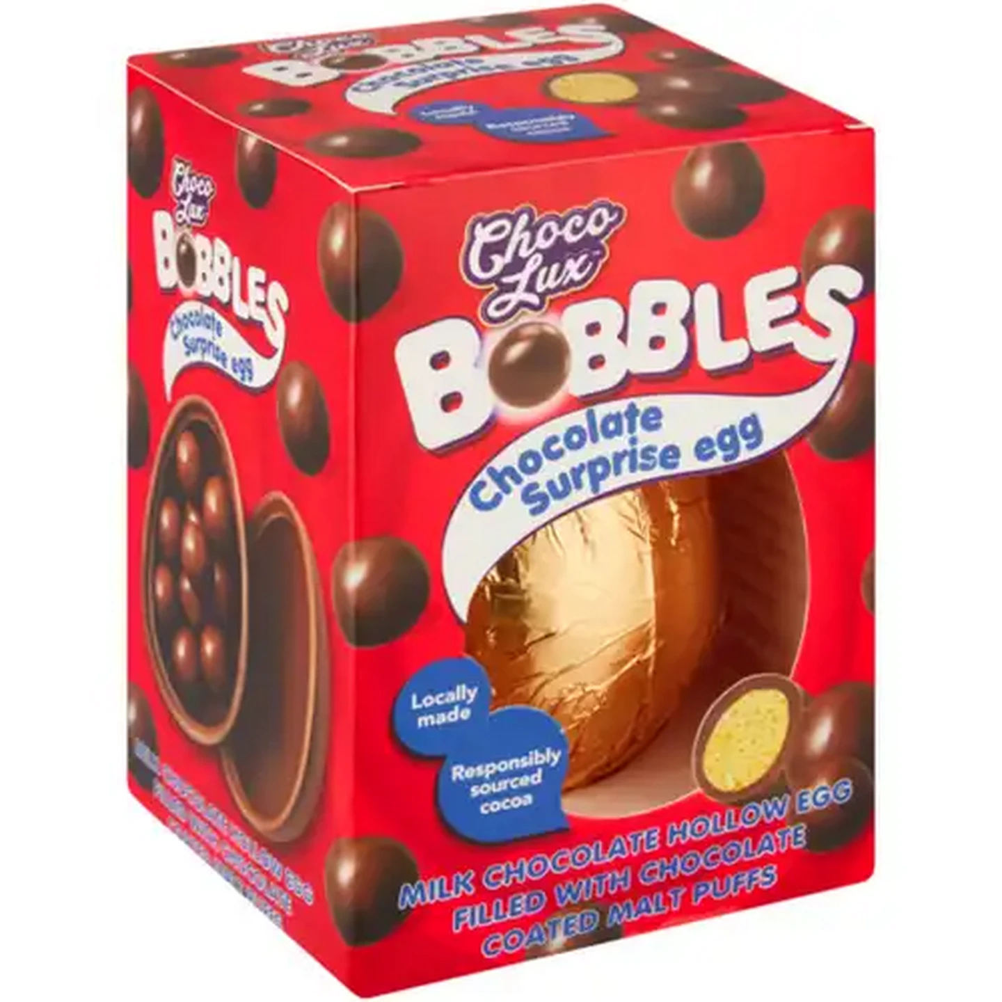 Image of Choco Lux Bobbles Malt Puffs Chocolate Surprise Egg 100g