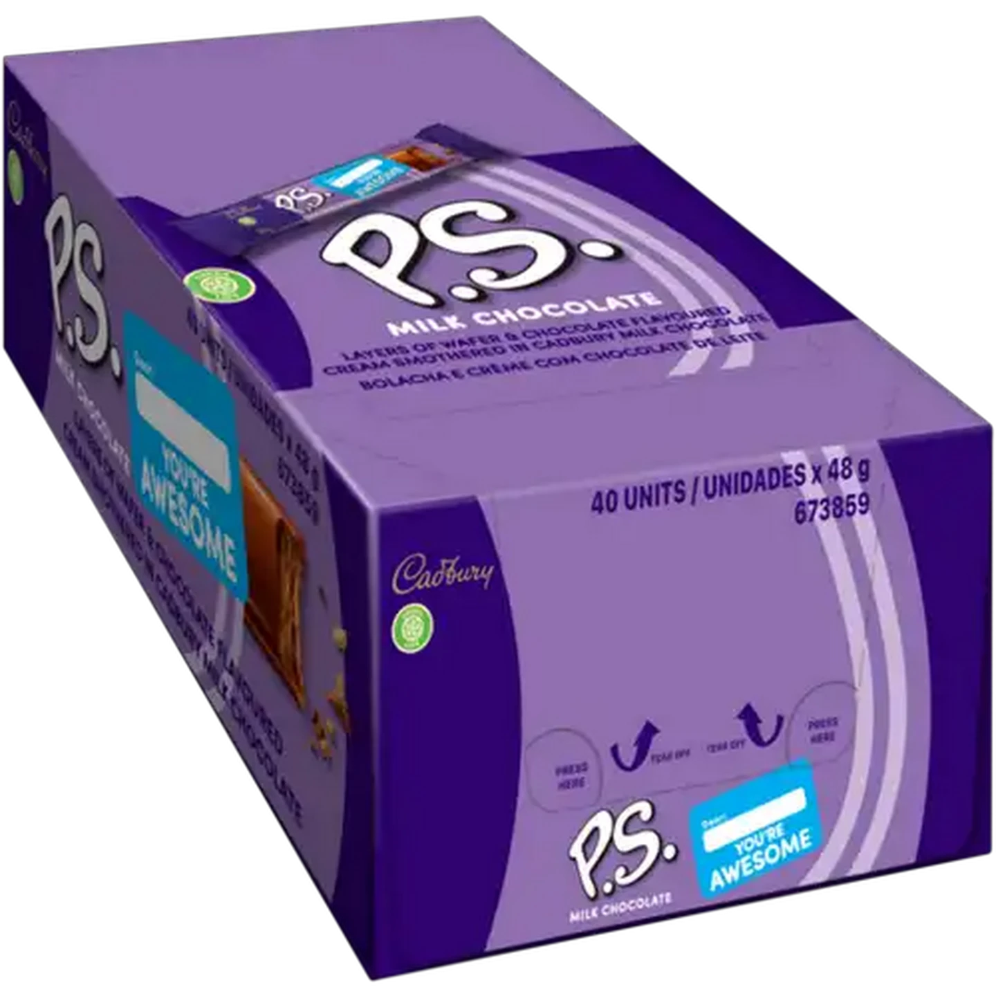 Image of Cadbury P.S. Milk Chocolate Bar 40 x 48g