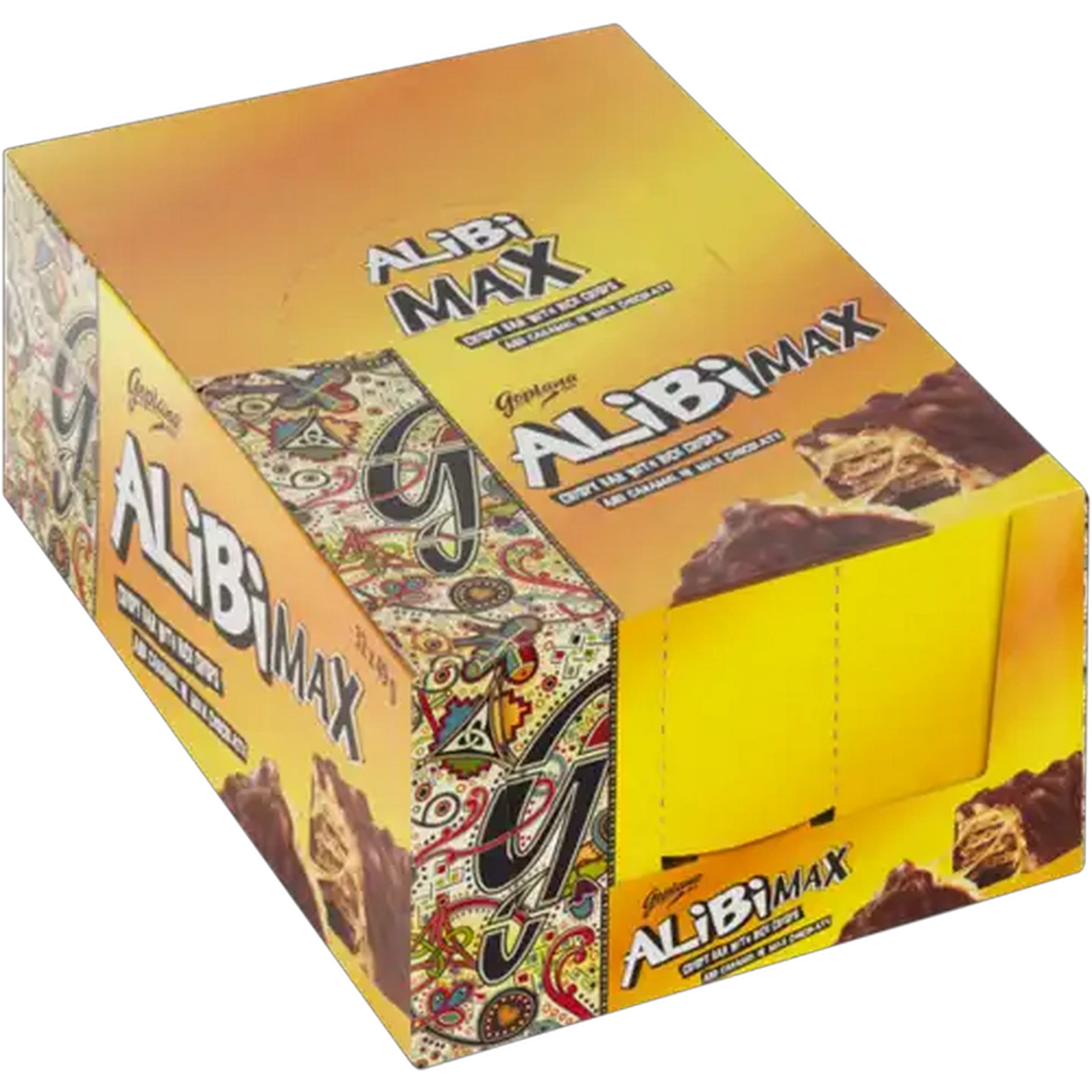 Image of Alibi Max Rice Crisps & Caramel Milk Chocolate Bar 32 Pack