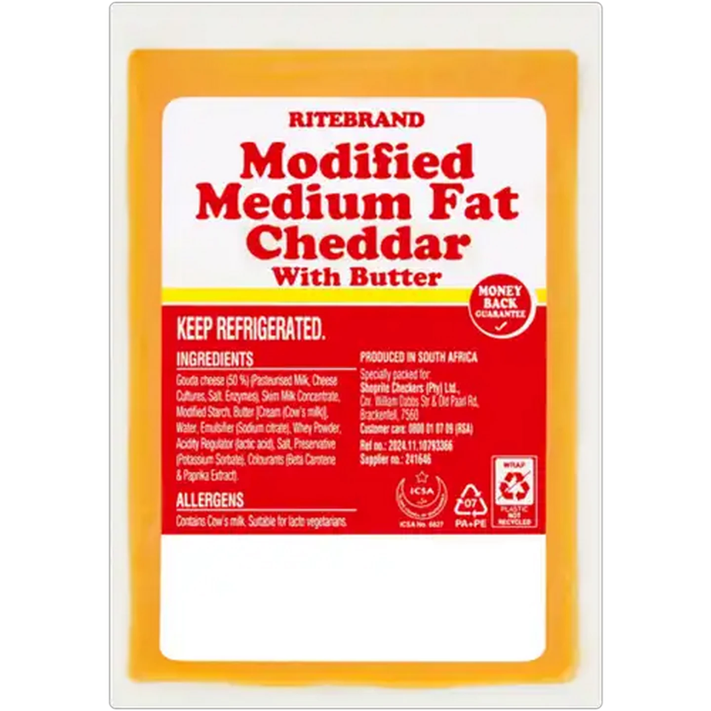 Image of Ritebrand Modified Medium Fat Cheddar Cheese with Butter Per KG