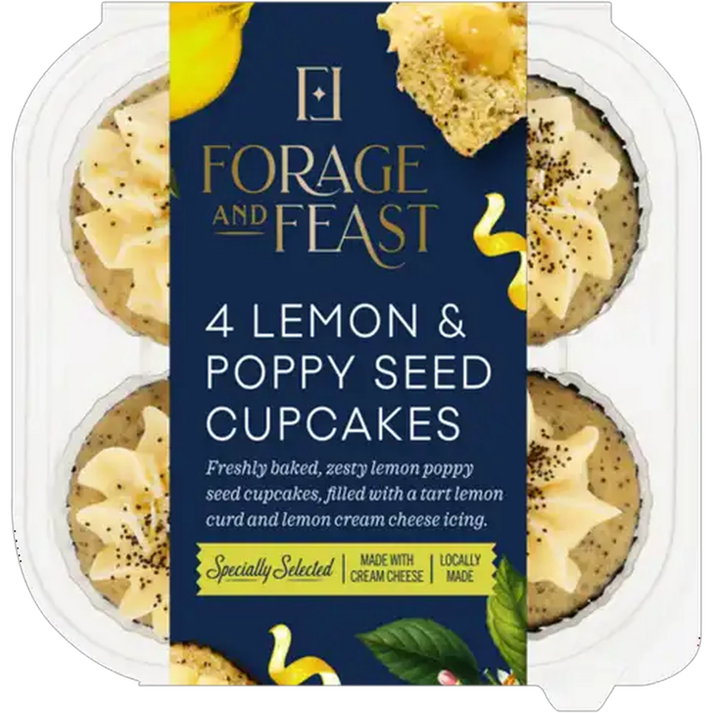 Image of Forage And Feast Lemon & Poppy Seed Cupcakes 4 Pack