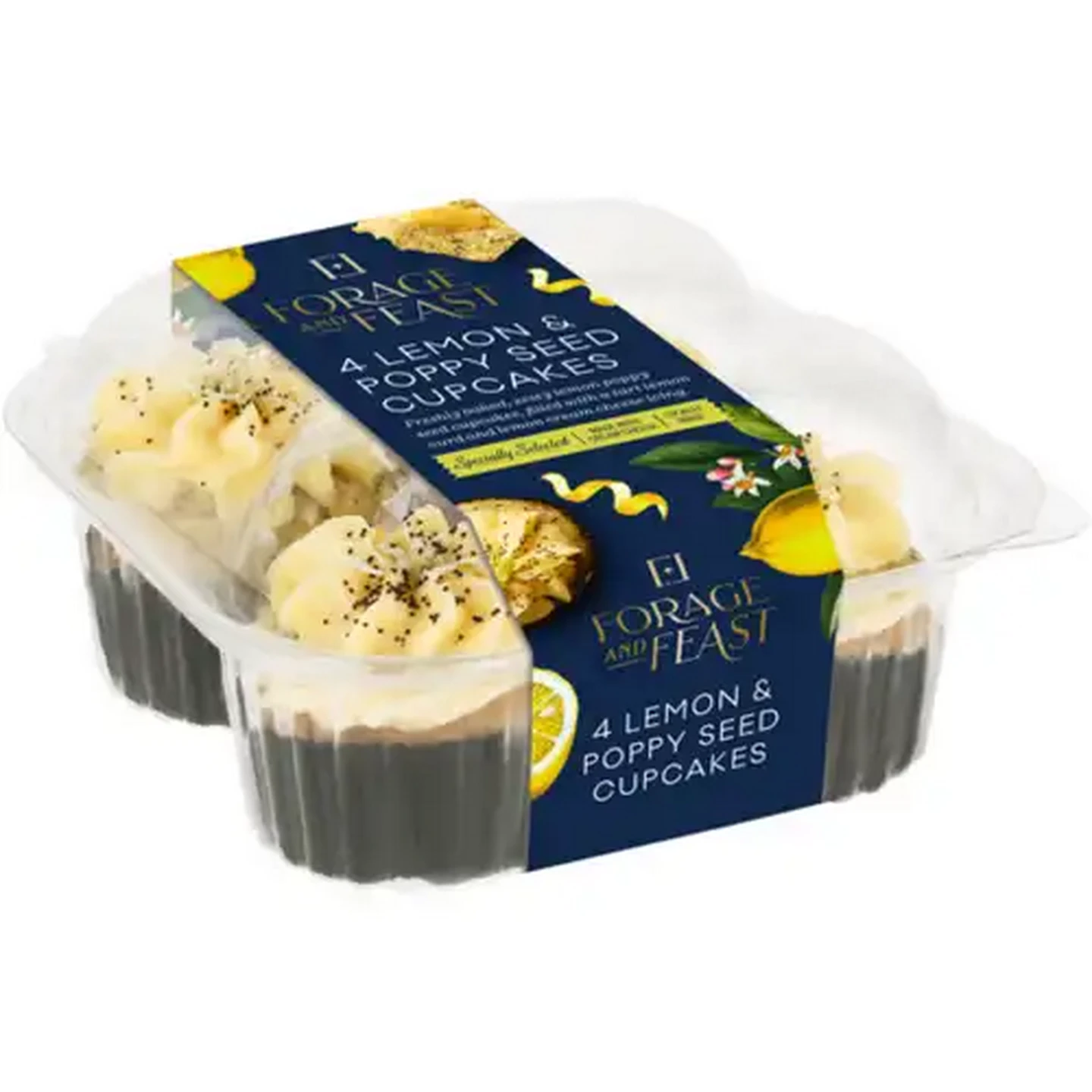 Image of Forage And Feast Lemon & Poppy Seed Cupcakes 4 Pack