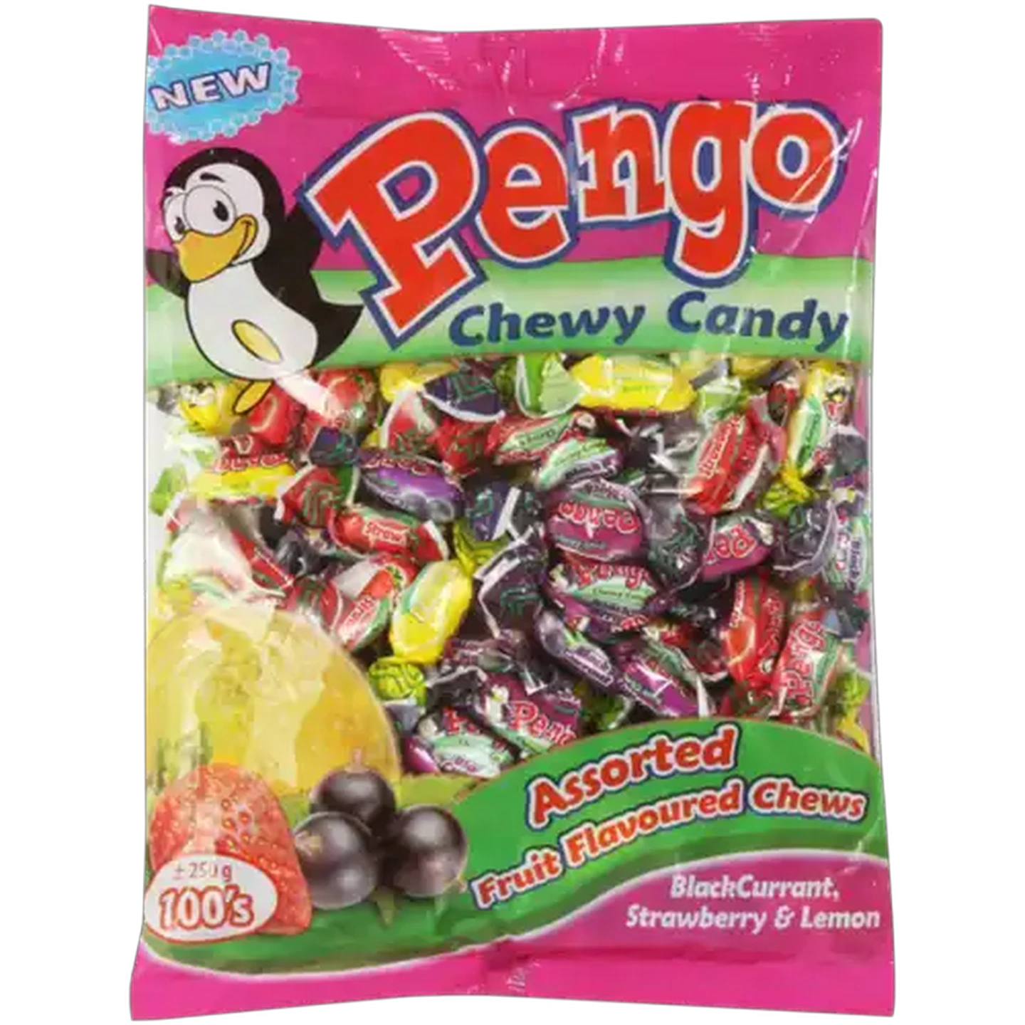 Image of Pengo Blackcurrant, Strawberry & Lemon Flavoured Chewy Candy 250g