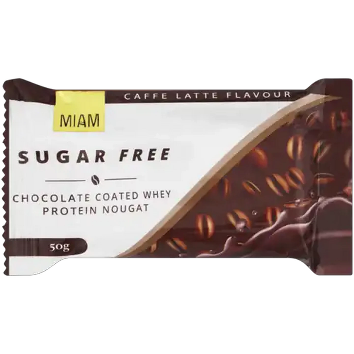 Image of Miam Caffe Latte Flavour Chocolate Coated Whey Protein Nougat 50g