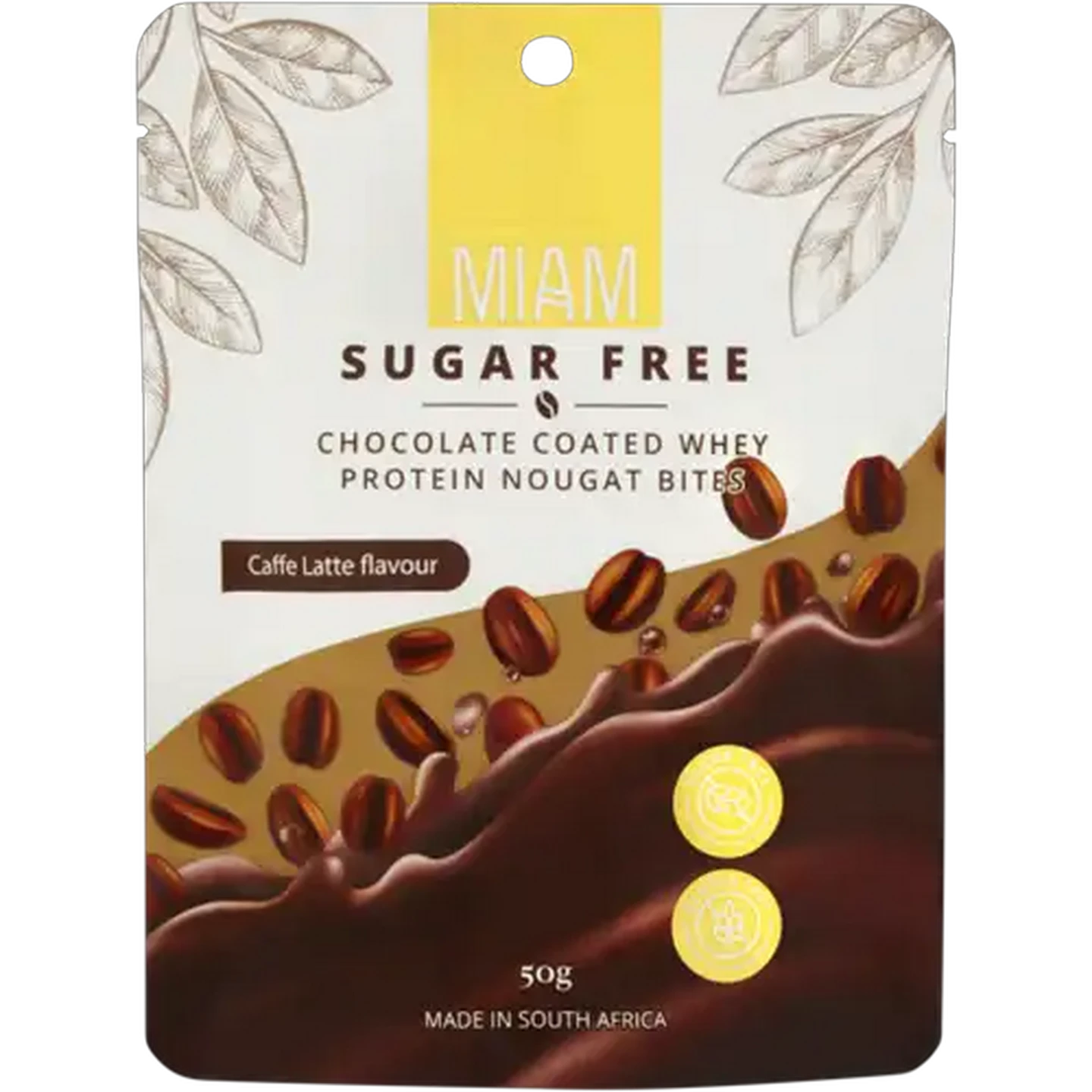 Image of Miam Caffe Latte Flavour Chocolate Coated Whey Protein Nougat Bites 50g