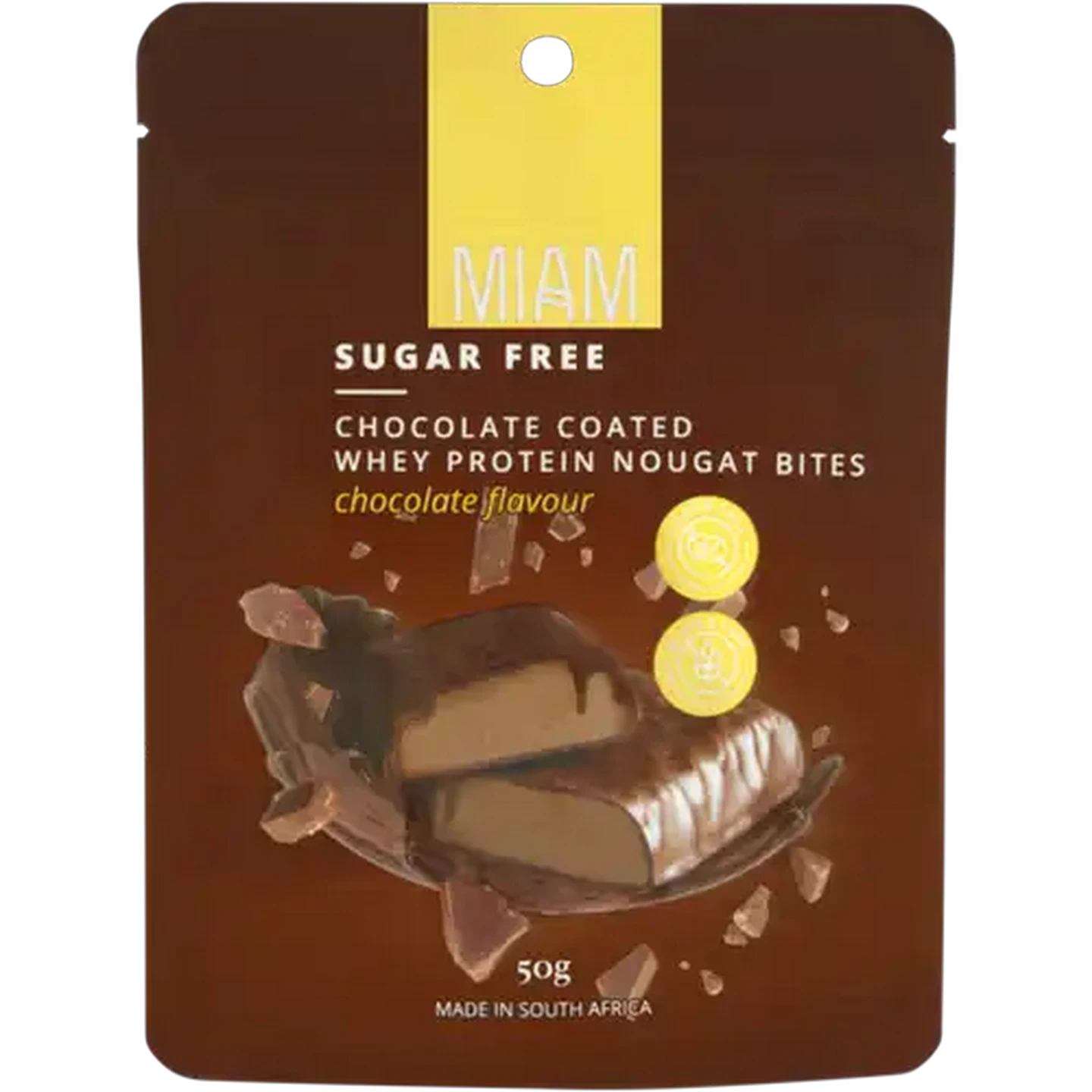 Image of Miam Chocolate Flavour Chocolate Coated Whey Protein Nougat Bites 50g