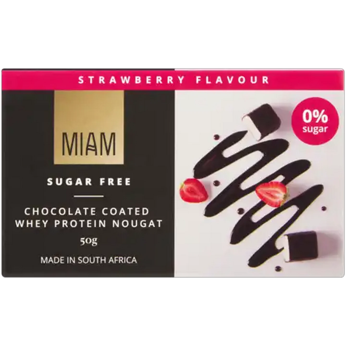 Image of Miam Strawberry Flavour Chocolate Coated Whey Protein Nougat 50g