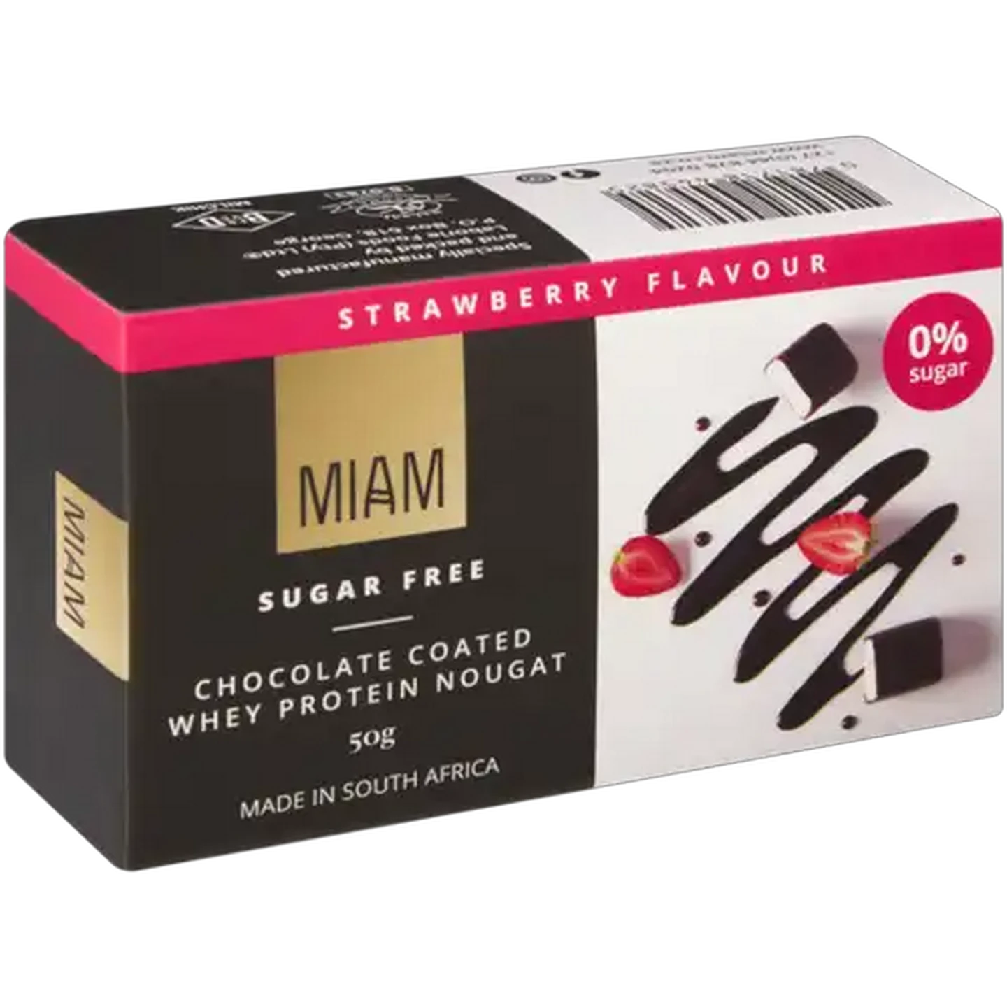 Image of Miam Strawberry Flavour Chocolate Coated Whey Protein Nougat 50g