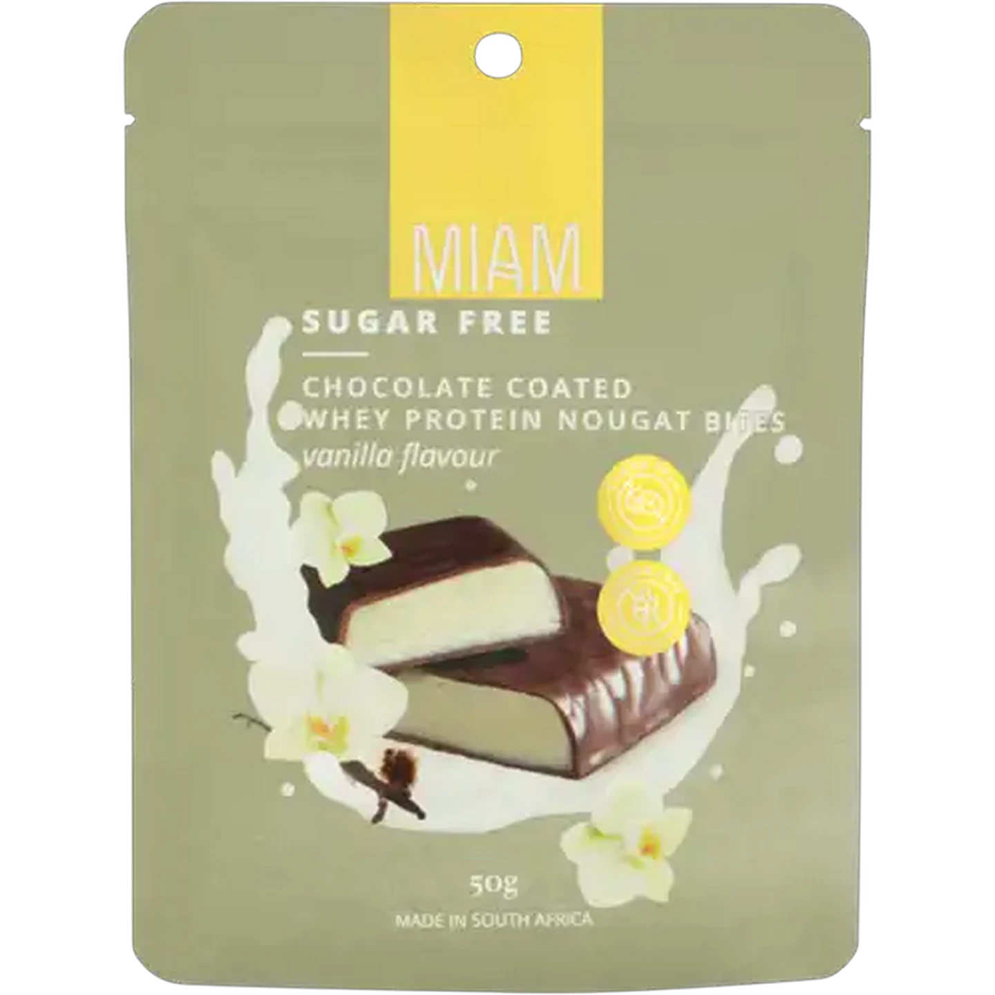 Image of Miam Vanilla Flavour Chocolate Coated Whey Protein Nougat Bites 50g