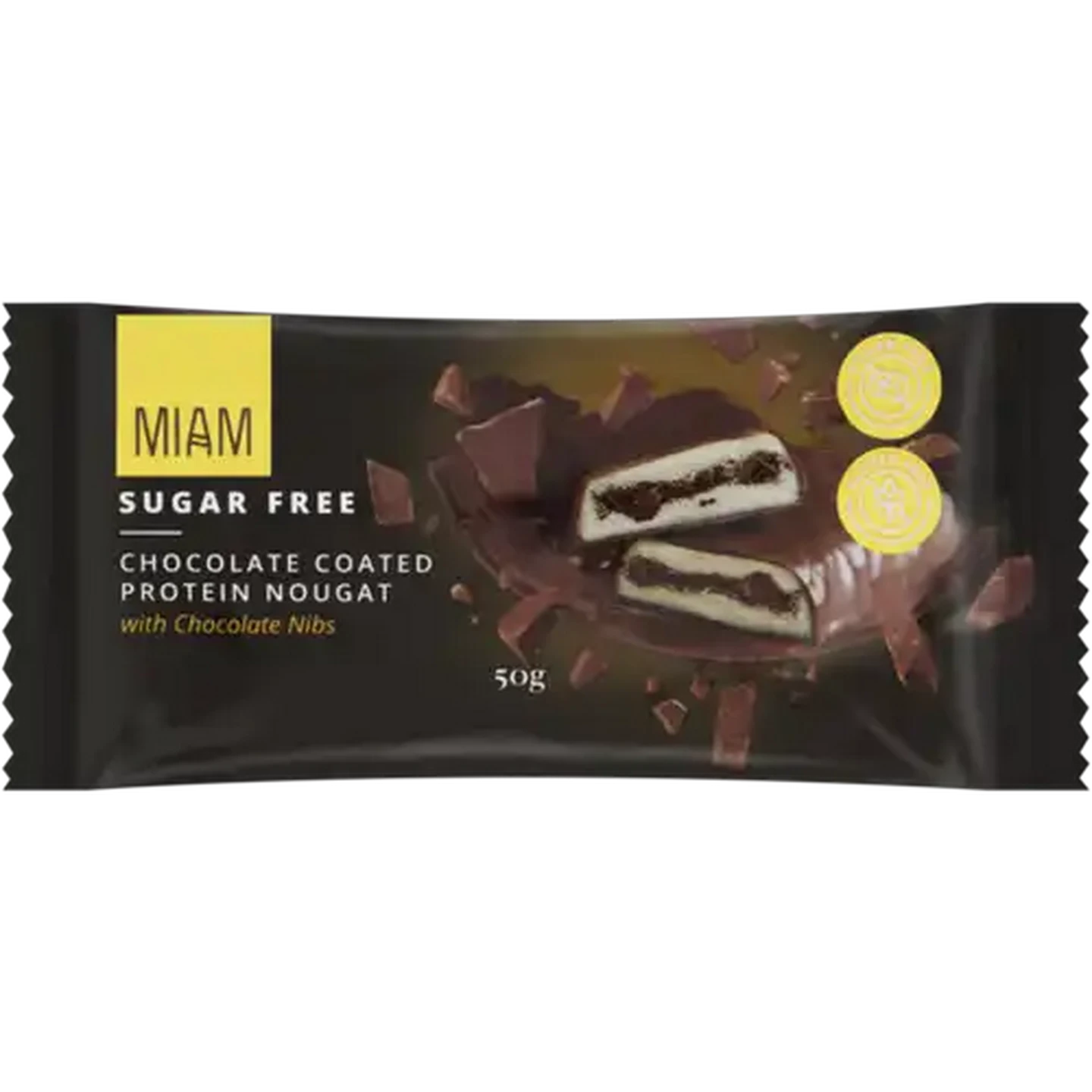 Image of Miam Chocolate Coated Protein Nougat Bar with Chocolate Nibs 50g