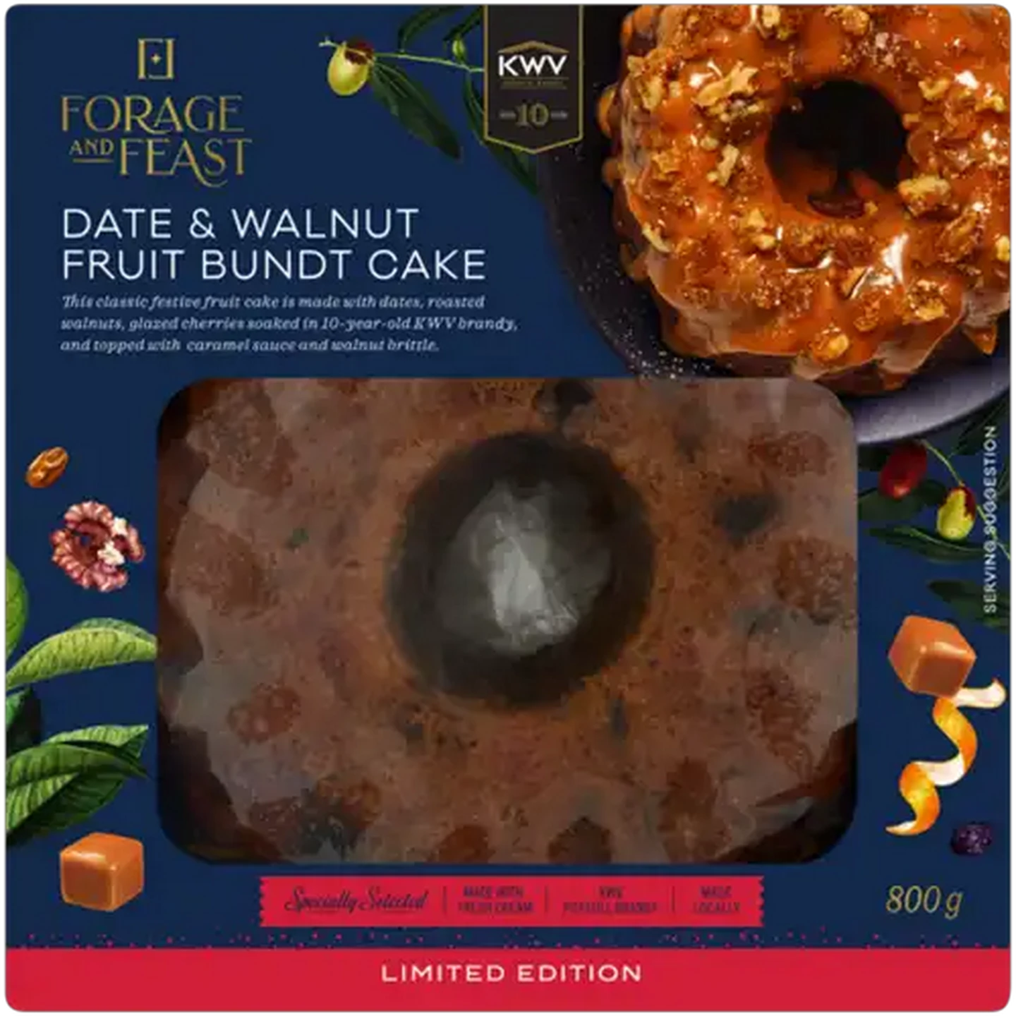 Image of Forage And Feast Limited Edition KWV Date & Walnut Fruit Bundt Cake 850g