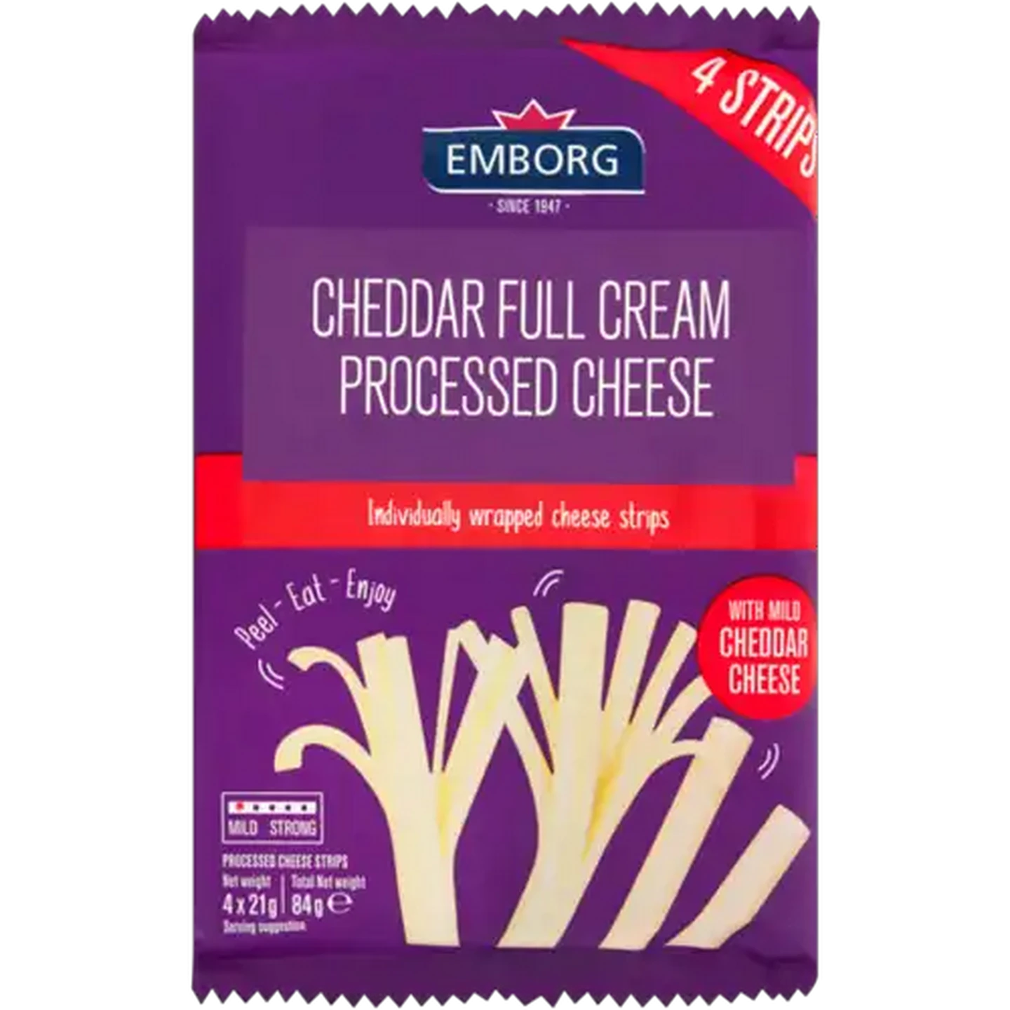 Image of Emborg Full Cream Processed Cheddar Cheese Strips 4 x 21g
