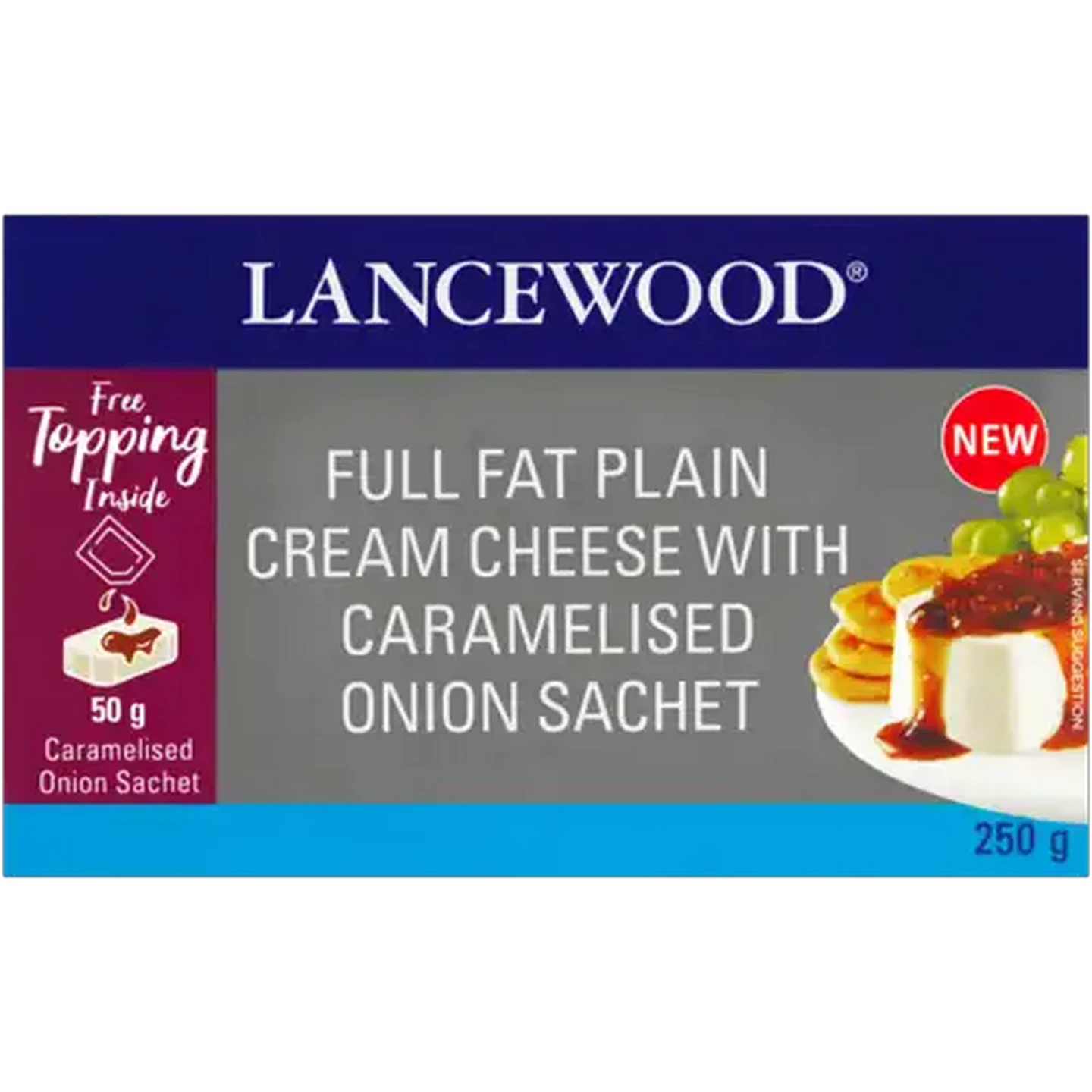 Image of LANCEWOOD Full Fat Plain Cream Cheese With Caramelised Onion Sachet 250g