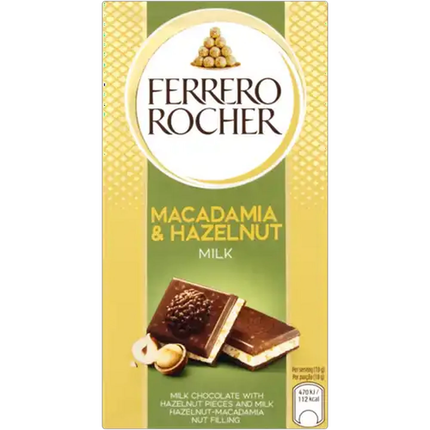 Image of Ferrero Rocher Macadamia & Hazelnut Milk Chocolate Slab 90g