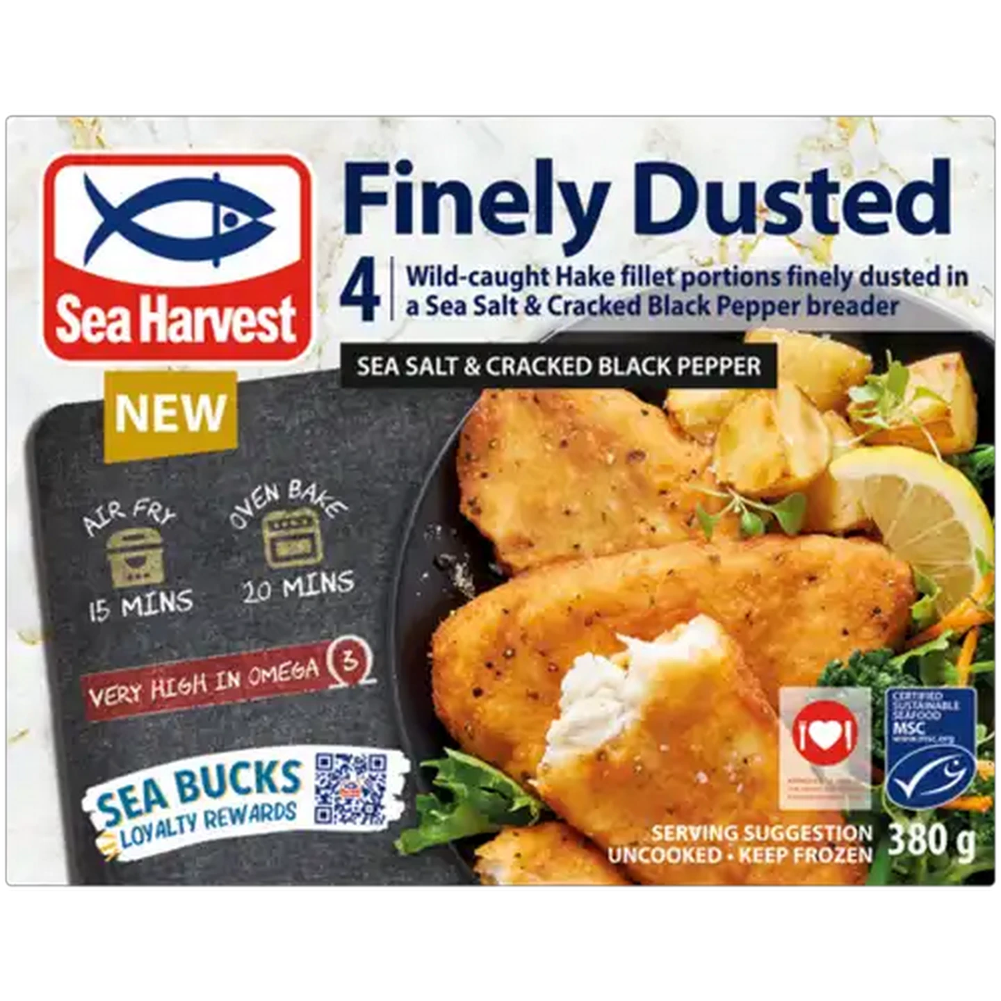 Image of Sea Harvest Sea Salt & Cracked Black Pepper Frozen Finely Dusted Hake Fillet Portions 380g