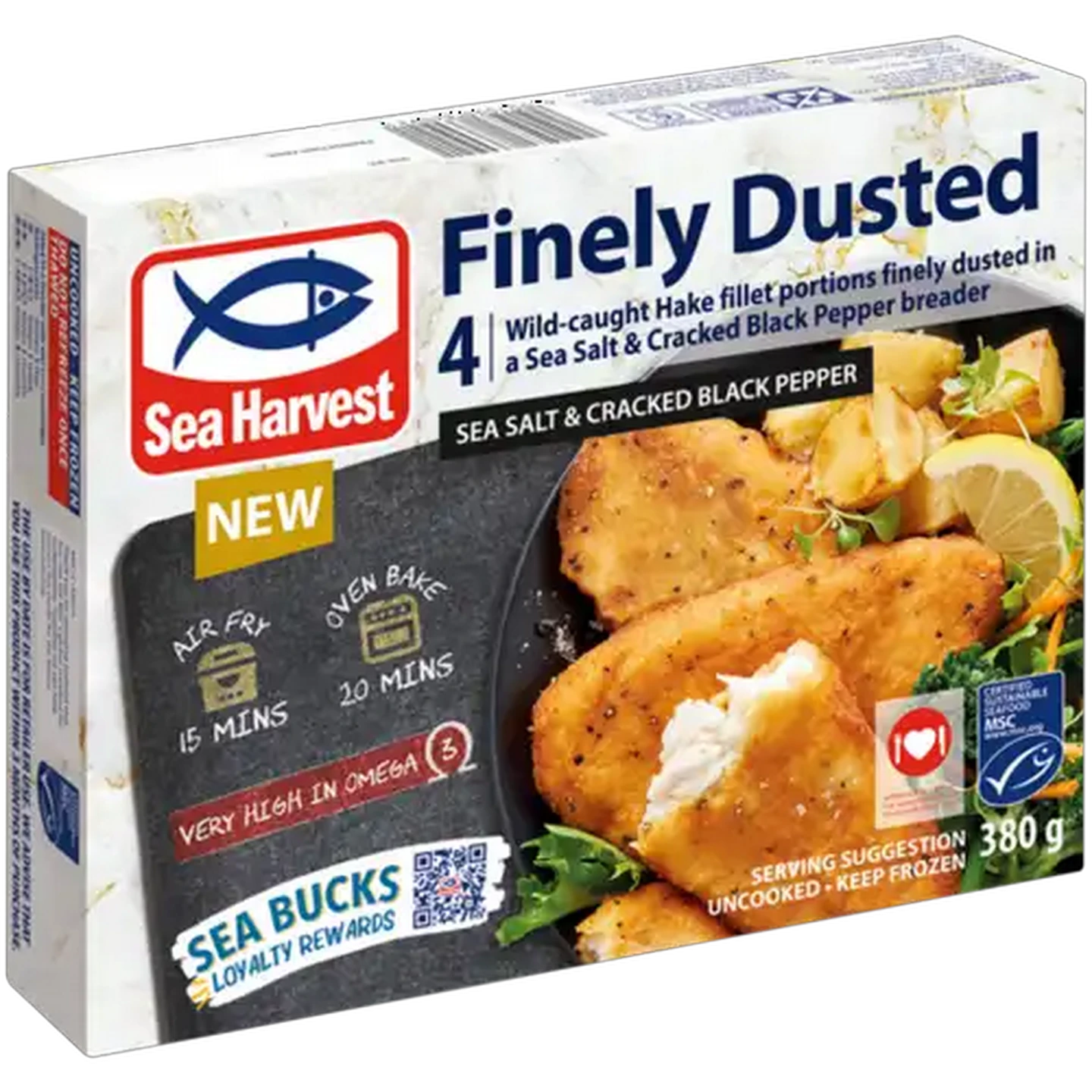 Image of Sea Harvest Sea Salt & Cracked Black Pepper Frozen Finely Dusted Hake Fillet Portions 380g