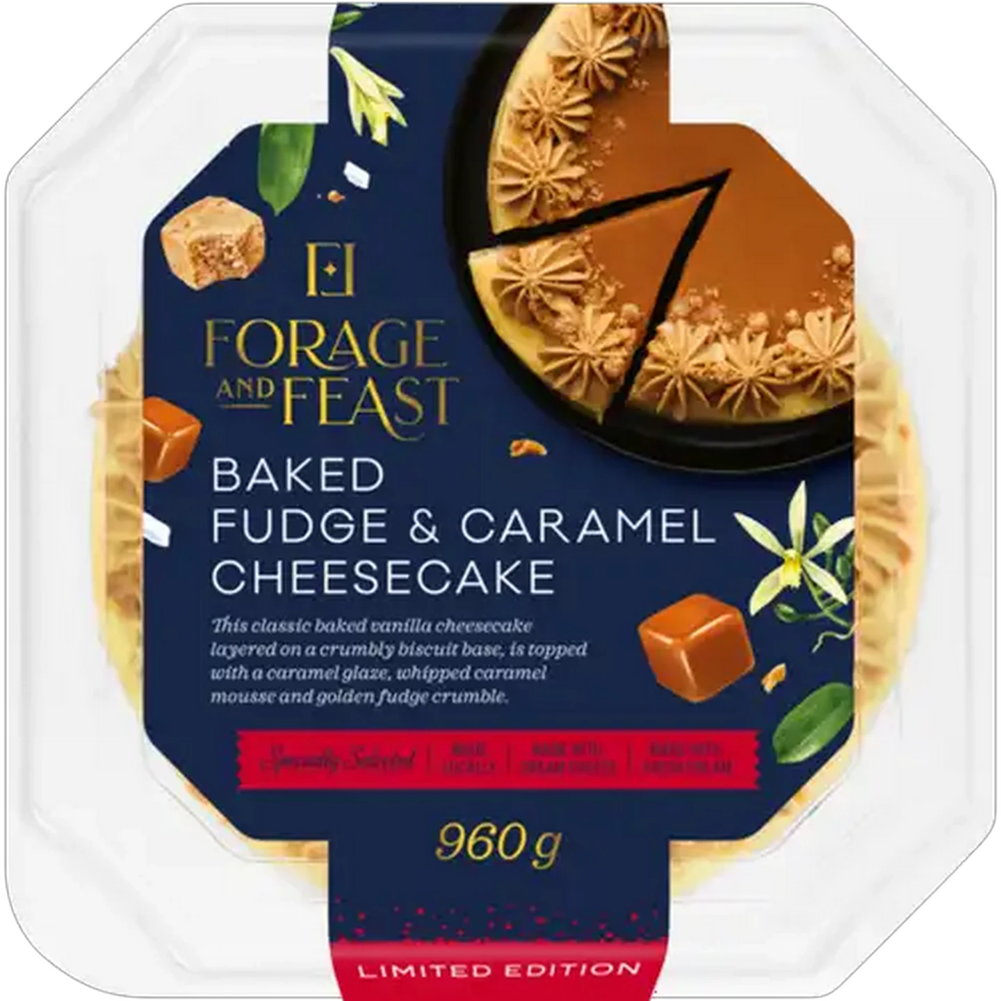 Image of Forage And Feast Limited Edition Baked Fudge & Caramel Cheesecake 960g