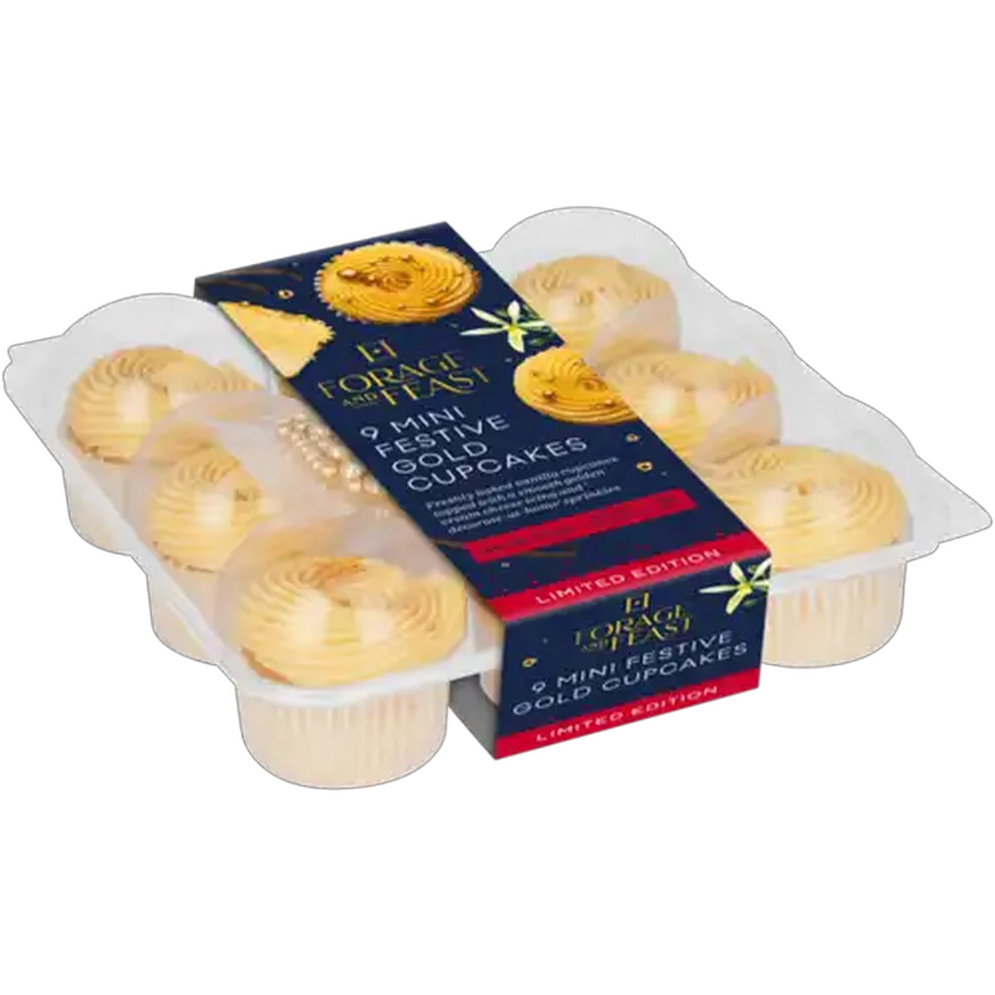 Image of Forage And Feast Limited Edition Mini Festive Gold Cupcakes 9 Pack