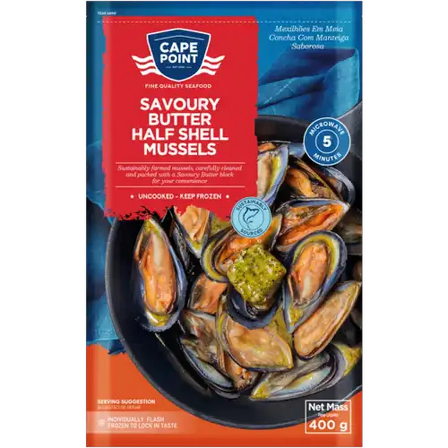 Image of Cape Point Frozen Savoury Butter Half Shell Mussels 400g