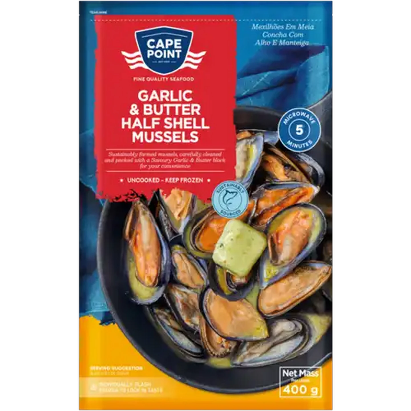 Image of Cape Point Frozen Garlic & Butter Half Shell Mussels 400g