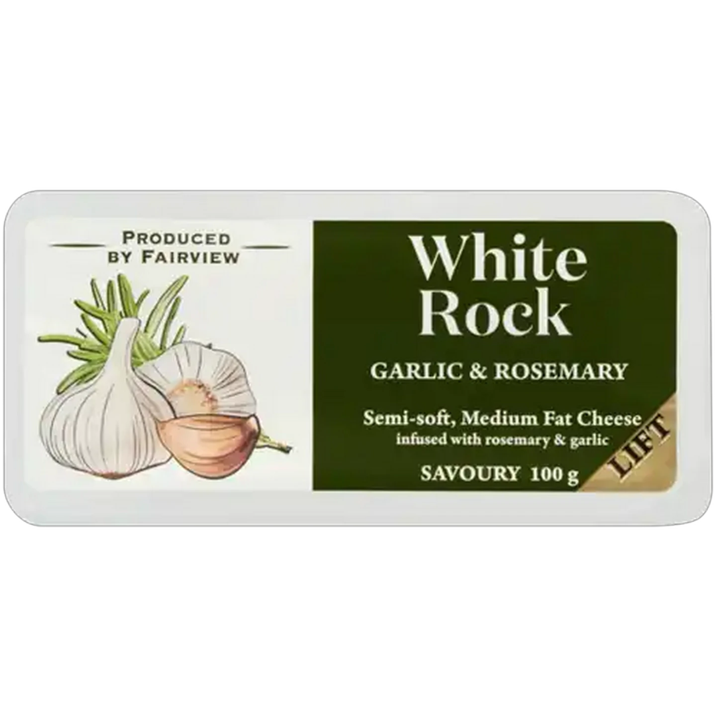 Image of Fairview White Rock Garlic & Rosemary Semi-Soft Medium Fat Cheese 100g