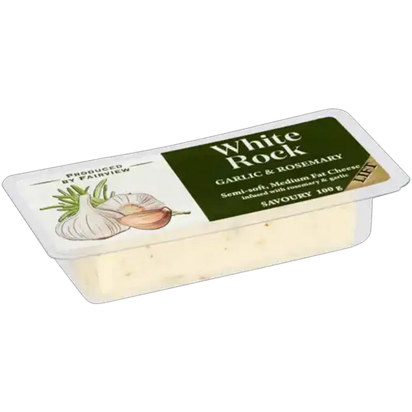 Image of Fairview White Rock Garlic & Rosemary Semi-Soft Medium Fat Cheese 100g