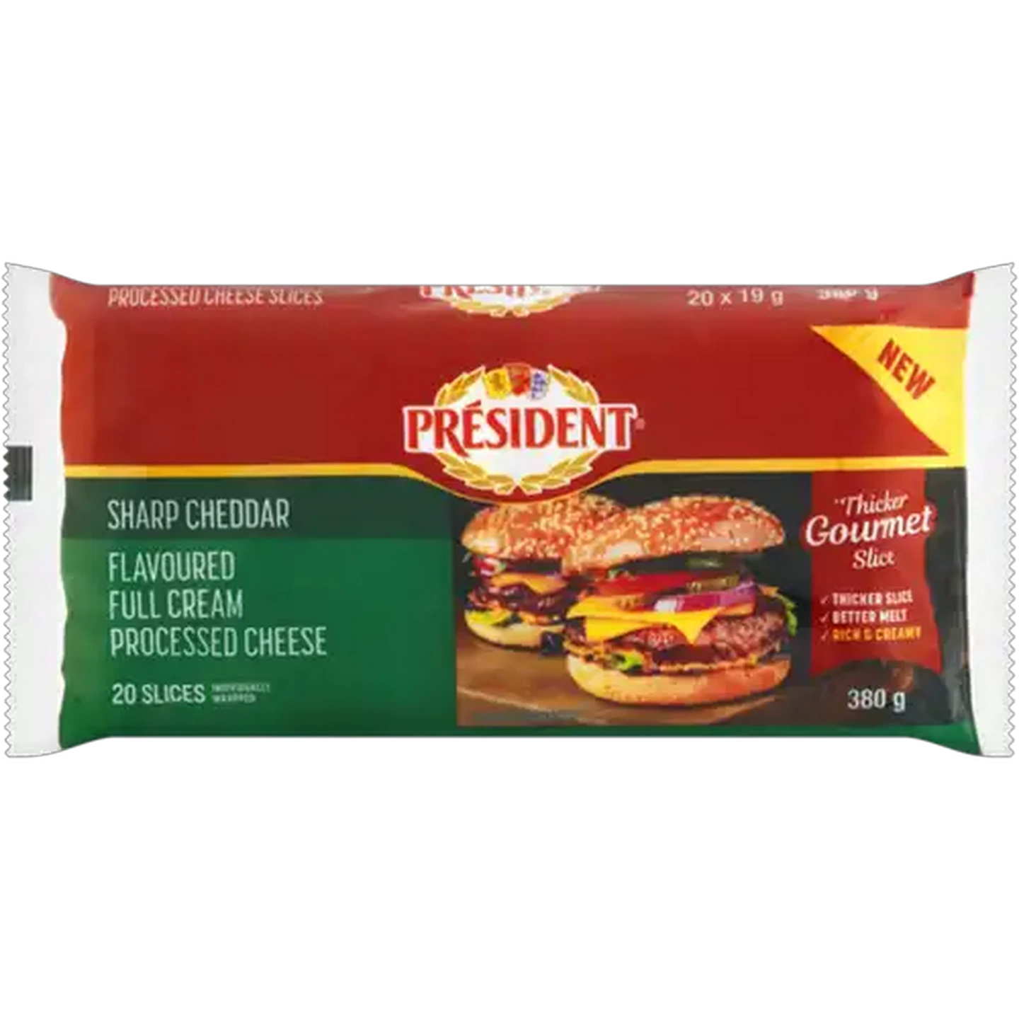 Image of Président Sharp Cheddar Flavoured Full Cream Processed Cheese Slices 20 x 19g