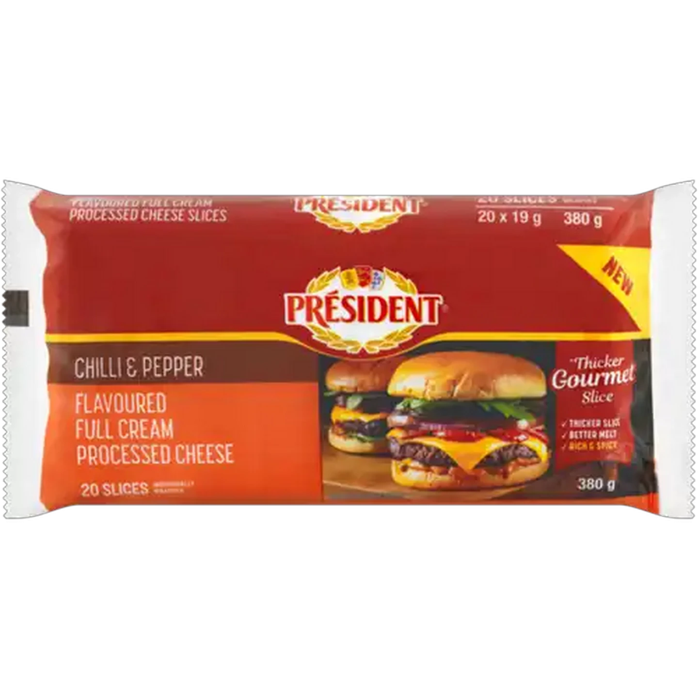 Image of Président Chilli & Pepper Flavoured Full Cream Processed Cheese Slices 20 x 19g