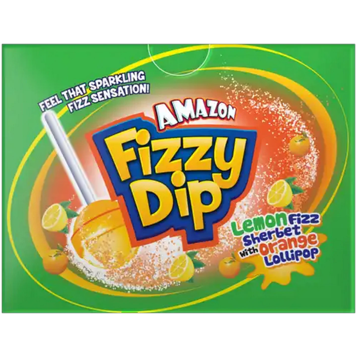 Image of Amazon Fizzy Dip Lemon Fizz Sherbet with Orange Lollipop 54g
