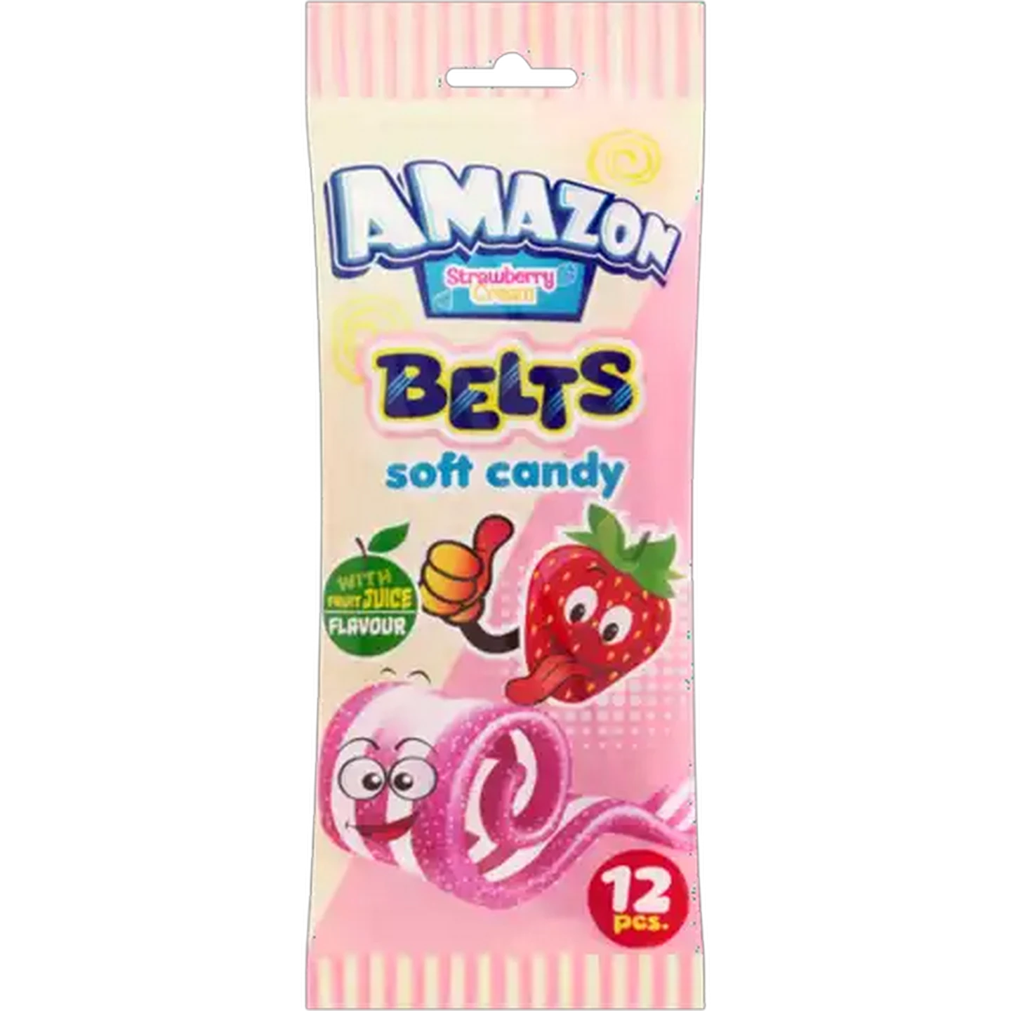 Image of Amazon Strawberry Cream Soft Candy Belts 12 Pack
