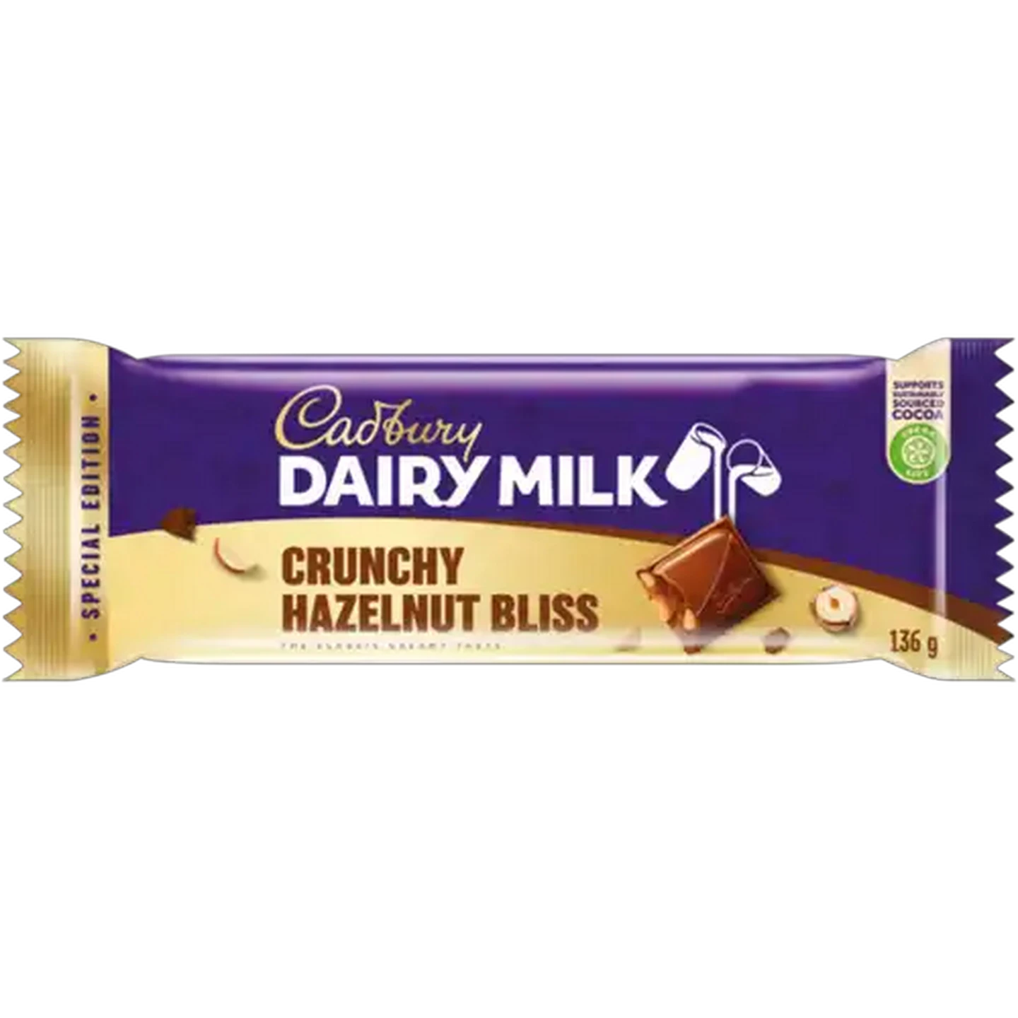 Image of Cadbury Dairy Milk Crunchy Hazelnut Bliss Special Edition Chocolate Bar 136g