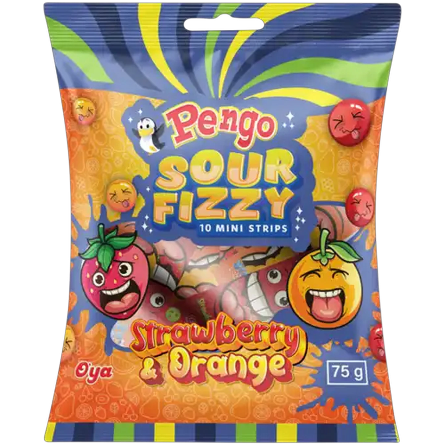 Image of PENGO Strawberry & Orange Sour Fizzy Mini Strips 75g