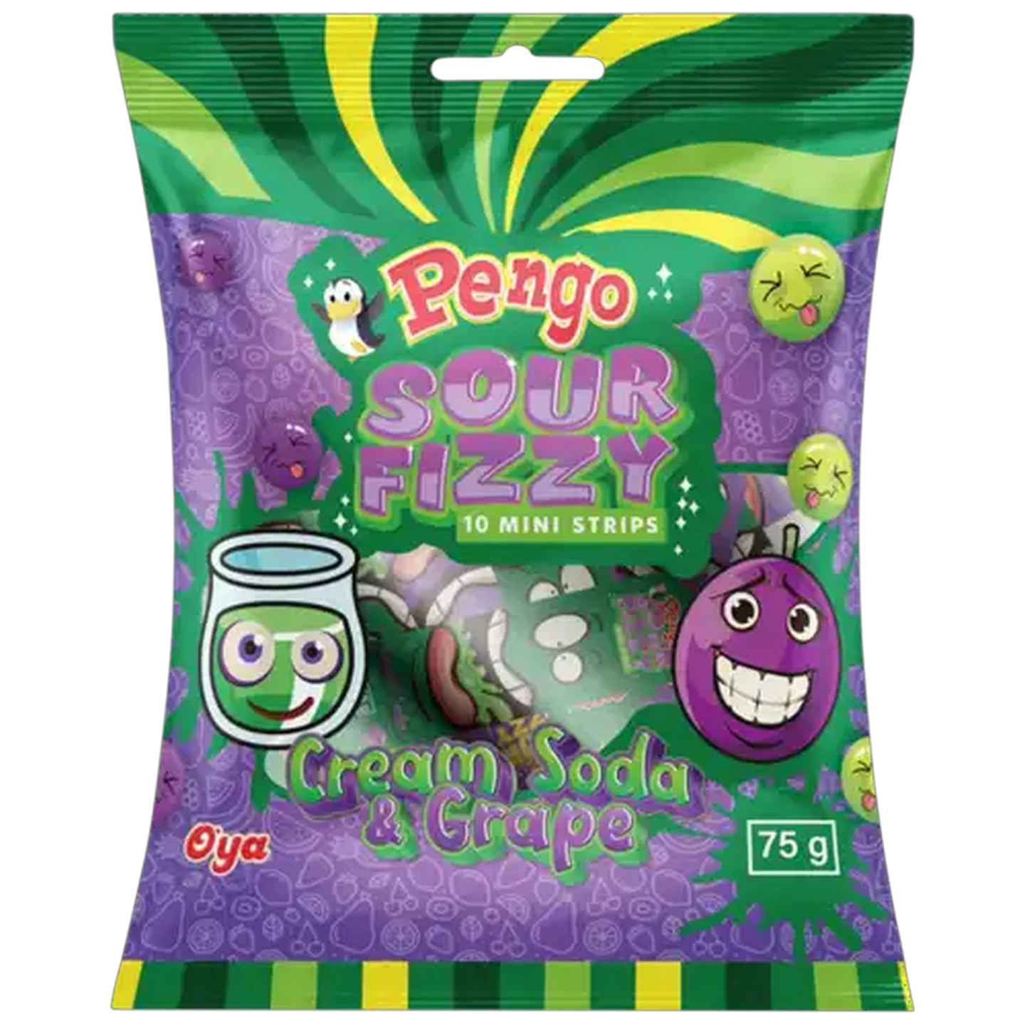 Image of PENGO Cream Soda & Grape Mini Sour Fizzy Strips 75g