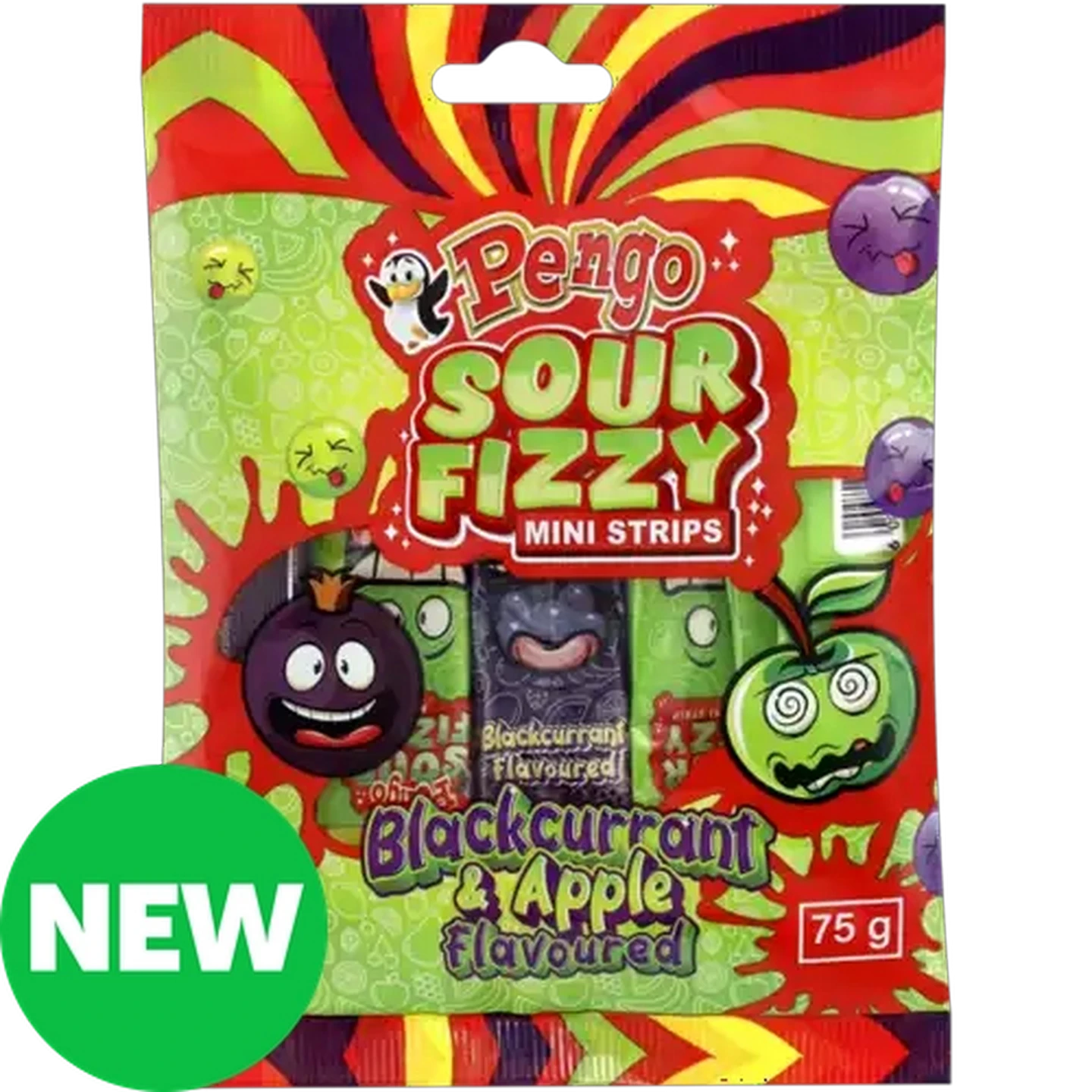 Image of PENGO Blackcurrant & Apple Flavoured Sour Fizzy Mini Strips 75g