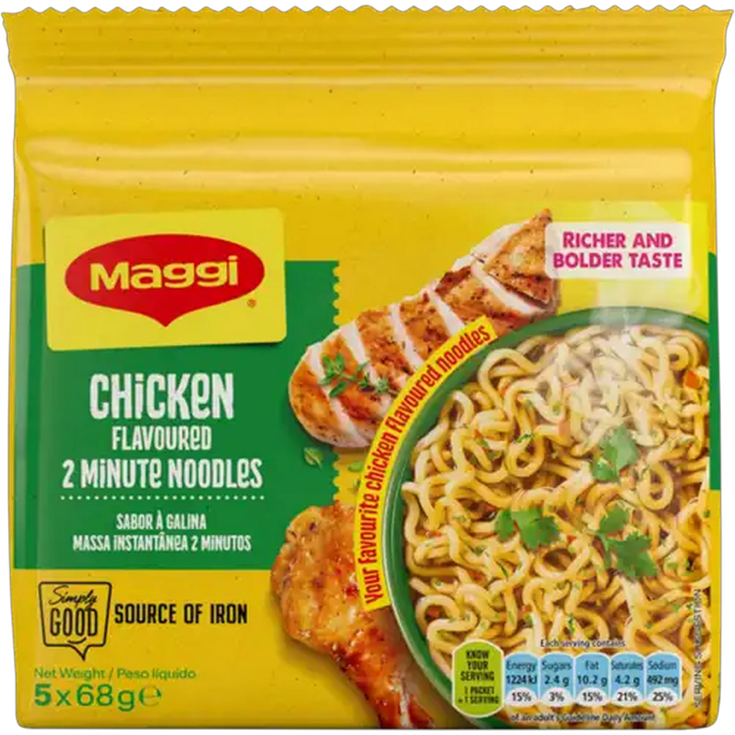 Image of Maggi Chicken Flavoured 2 Minute Noodles 5 x 68g