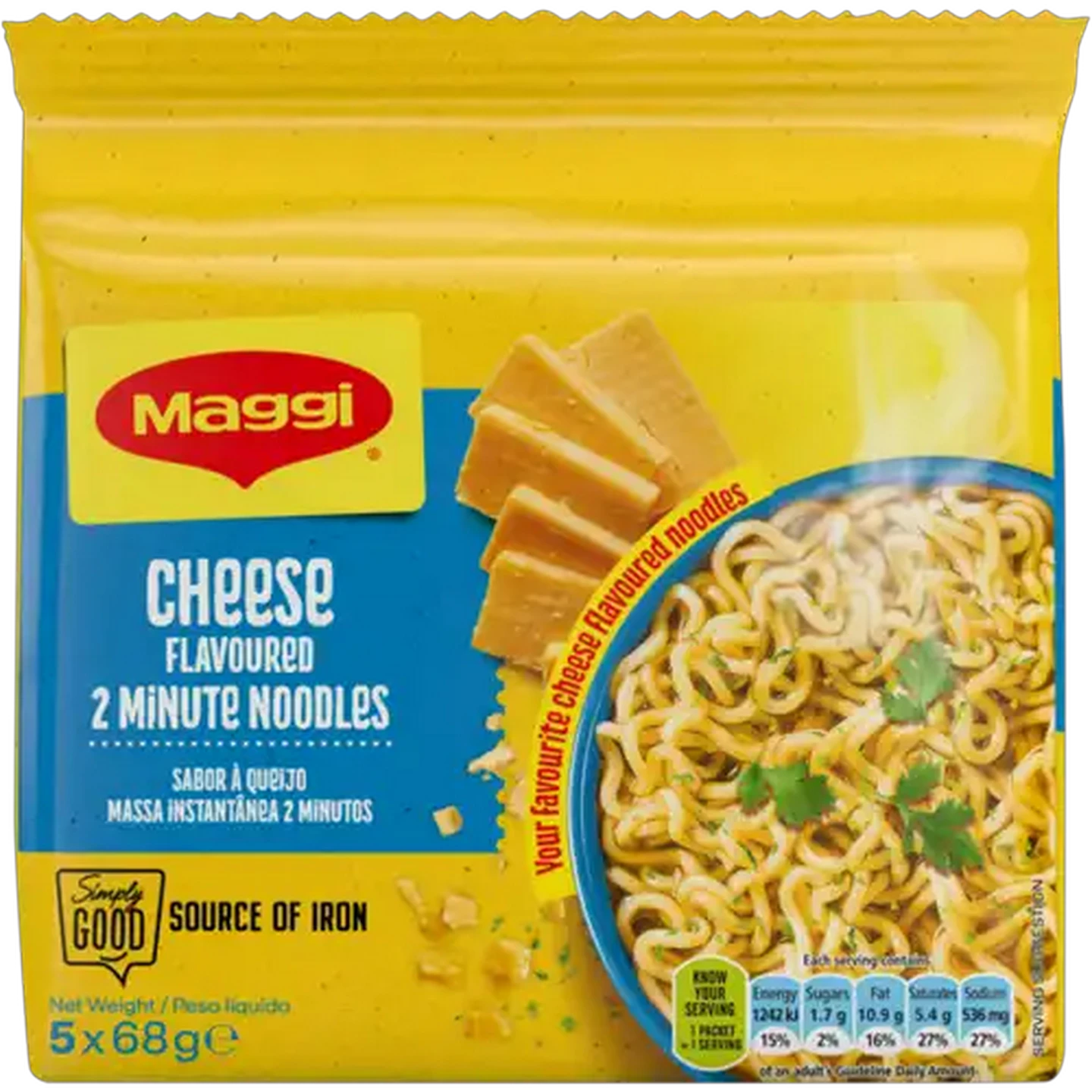 Image of Maggi Cheese Flavoured 2-Minute Noodles 5 x 68g