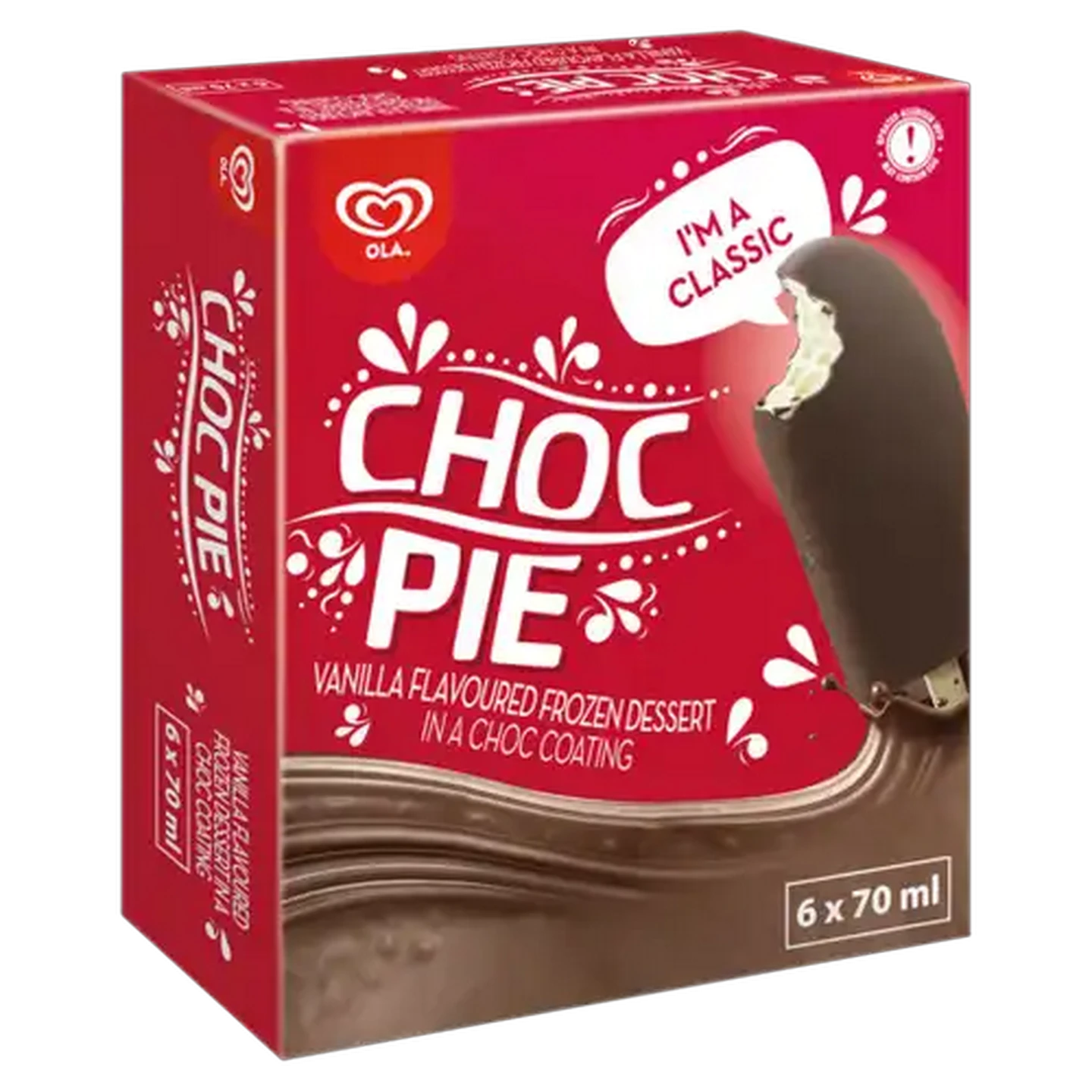 Image of Ola Choc Pie Vanilla Flavoured Ice Cream Sticks 6 x 70ml