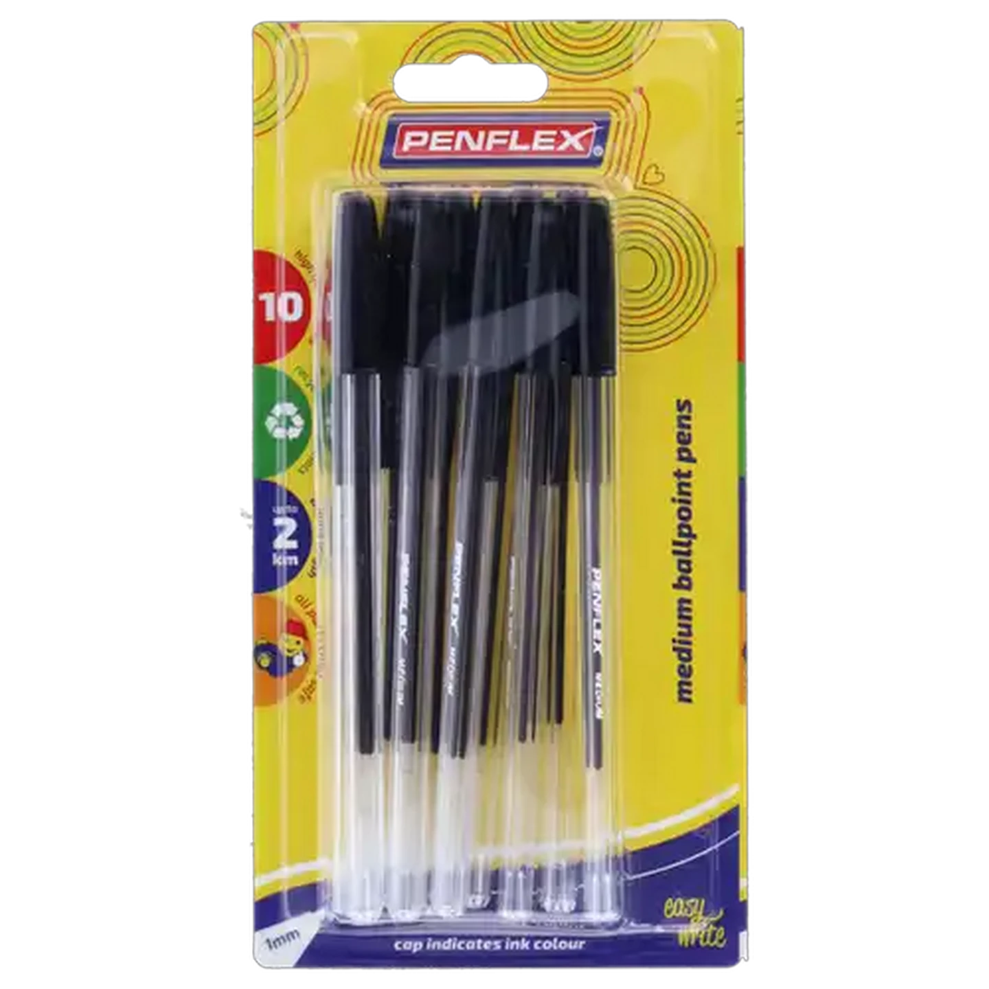 Image of Penflex Black Medium Ballpoint Pens 1mm 10-Pack