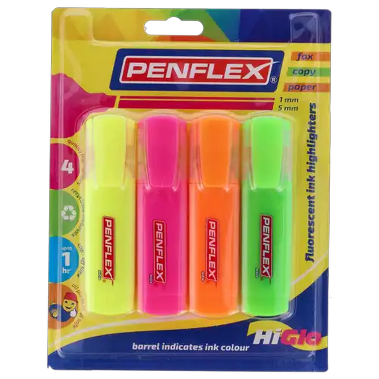 Image of Penflex HiGlo Fluorescent Ink Highlighters 4-Pack