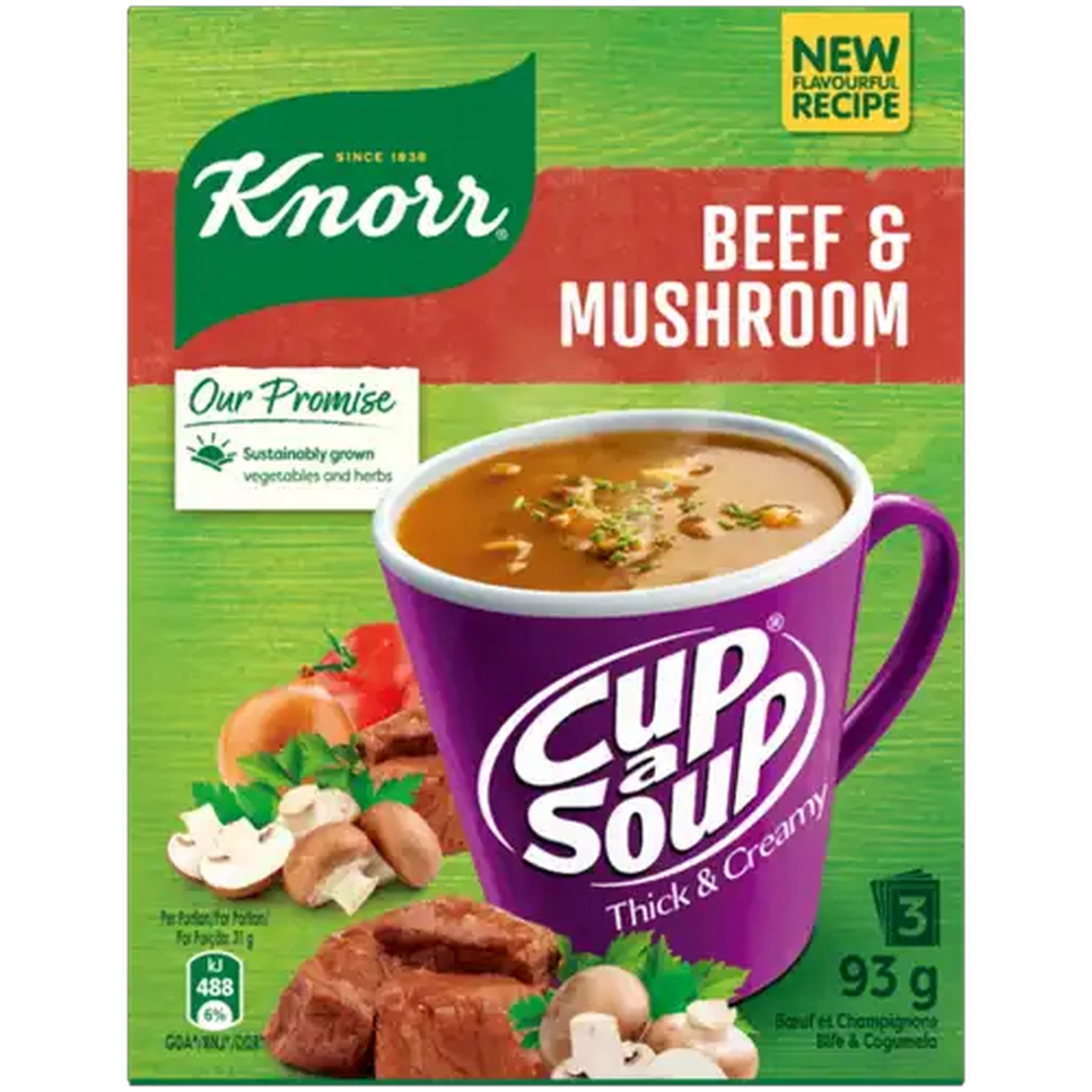 Image of Knorr Cup-a-Soup Thick & Creamy Beef & Mushroom Instant Soup 3 x 31g