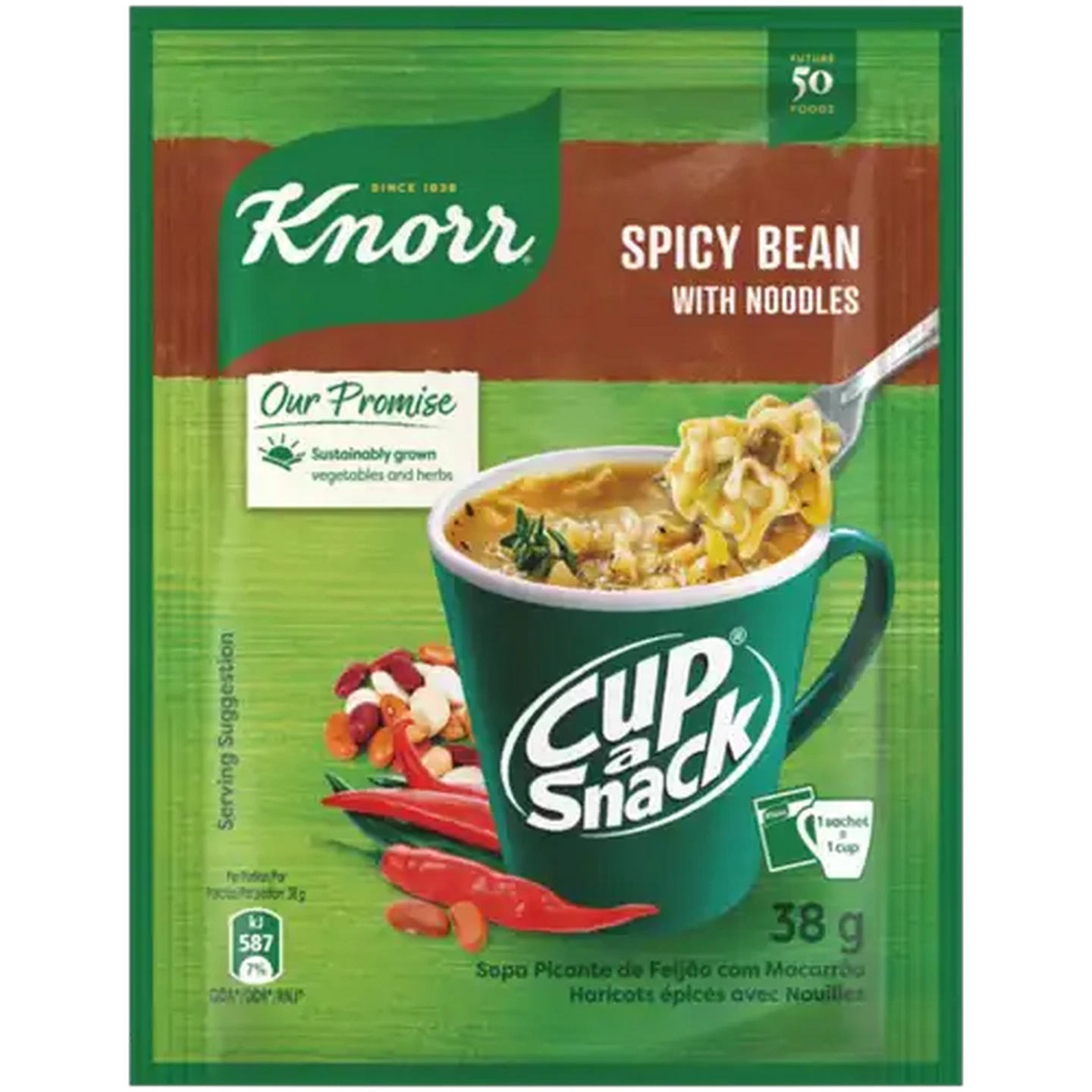 Image of Knorr Cup-a-Snack Spicy Bean With Noodles Instant Snack 38g