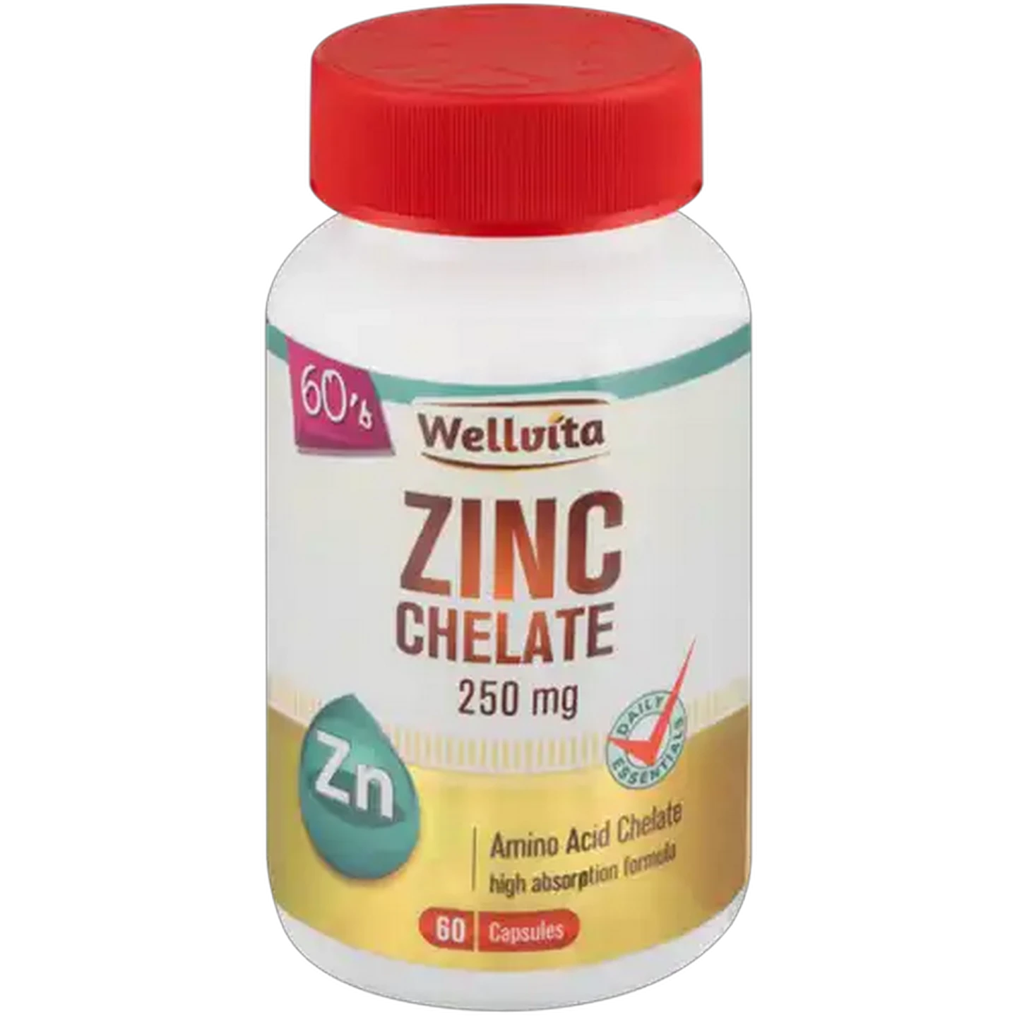 Image of Wellvita 250mg Zinc Chelate Capsules 60-Pack