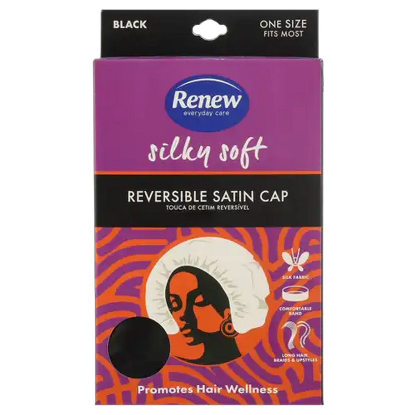 Image of Renew Black One-Size-Fits-All Double Lined Reversible Satin Cap