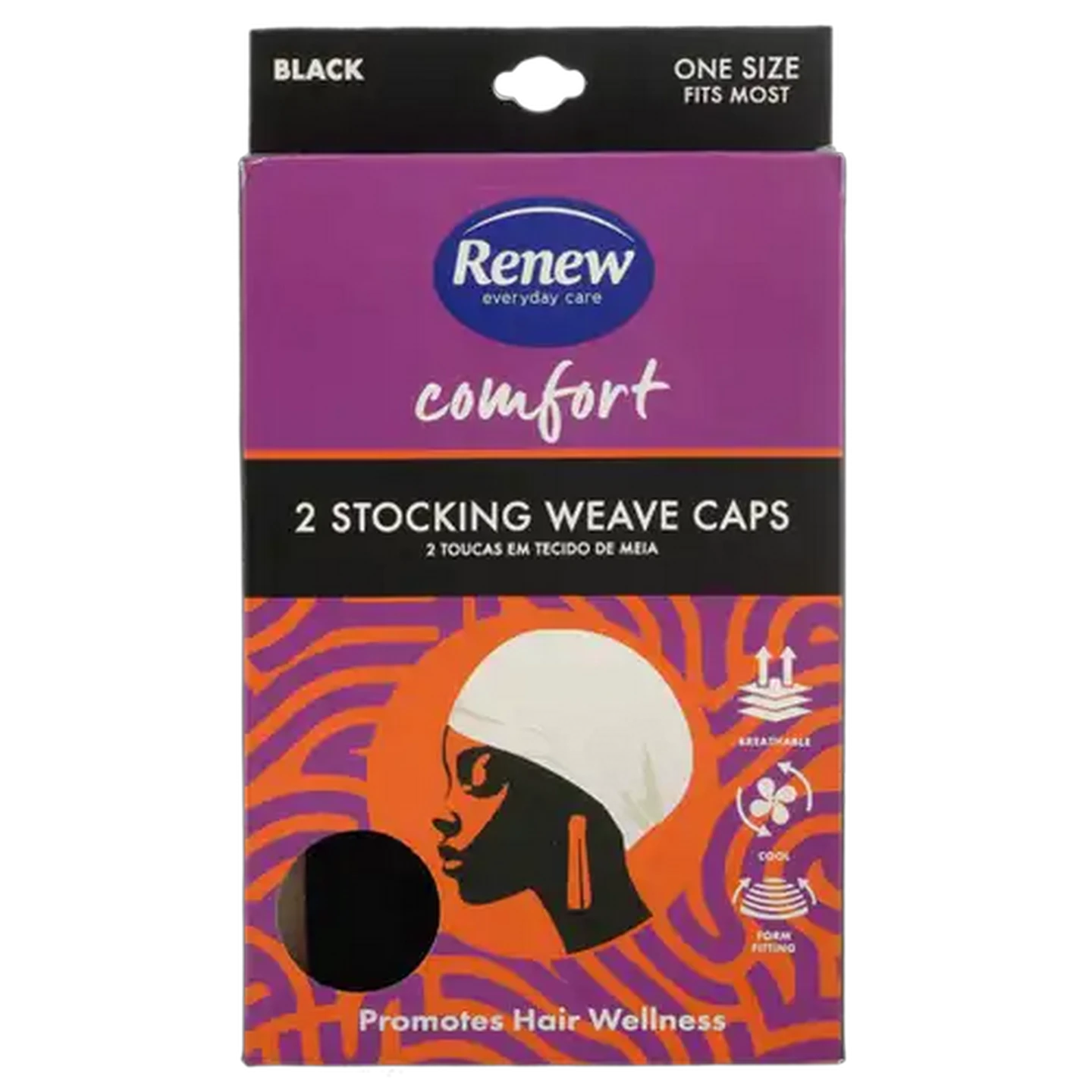 Image of Renew Black One-Size-Fits-All Stocking Weave Cap 2-Pack