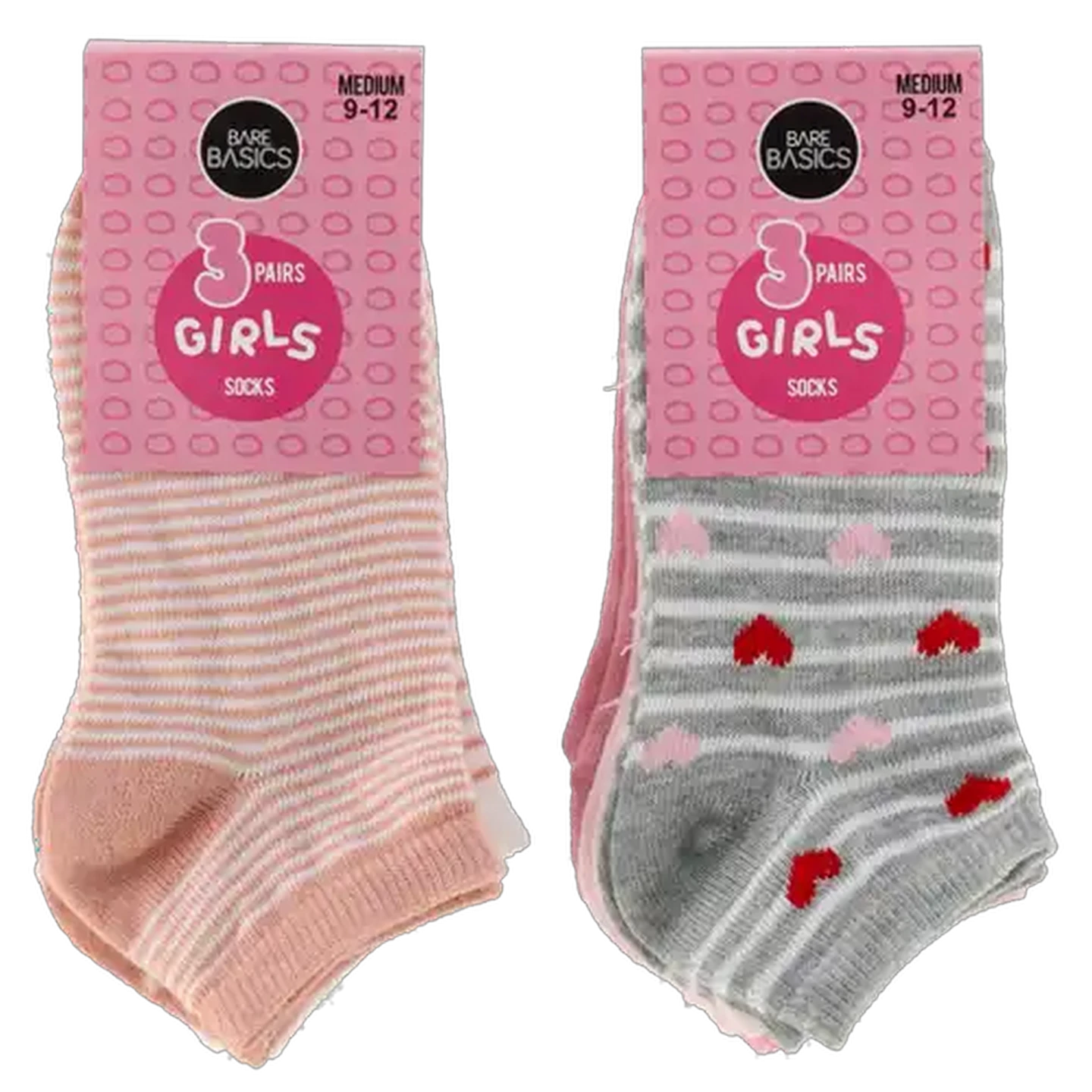 Image of Bare Basics Low Cut Girls Socks Size 9 - 12 3-Pack (Design May Vary)