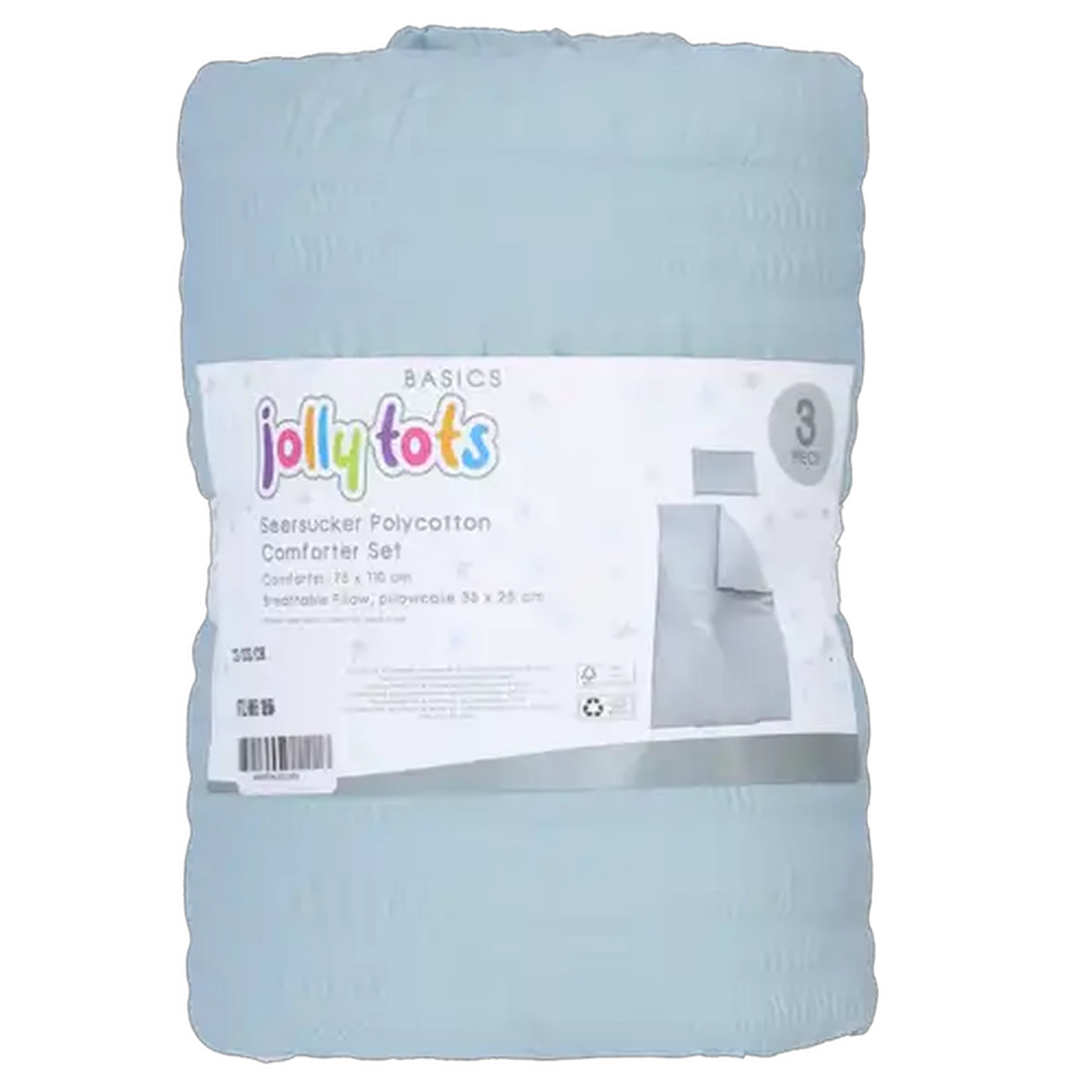 Image of Jolly Tots Seersucker Polycotton Blue Comforter Set 3 Piece 75 x 110cm