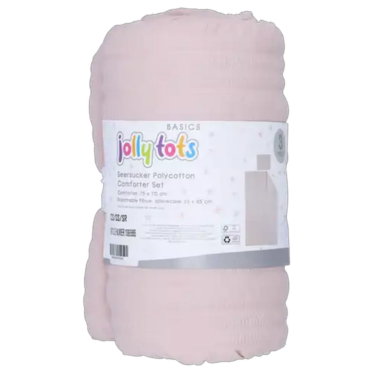 Image of Jolly Tots Seersucker Polycotton Pink Comforter Set 3 Piece 75 x 110cm
