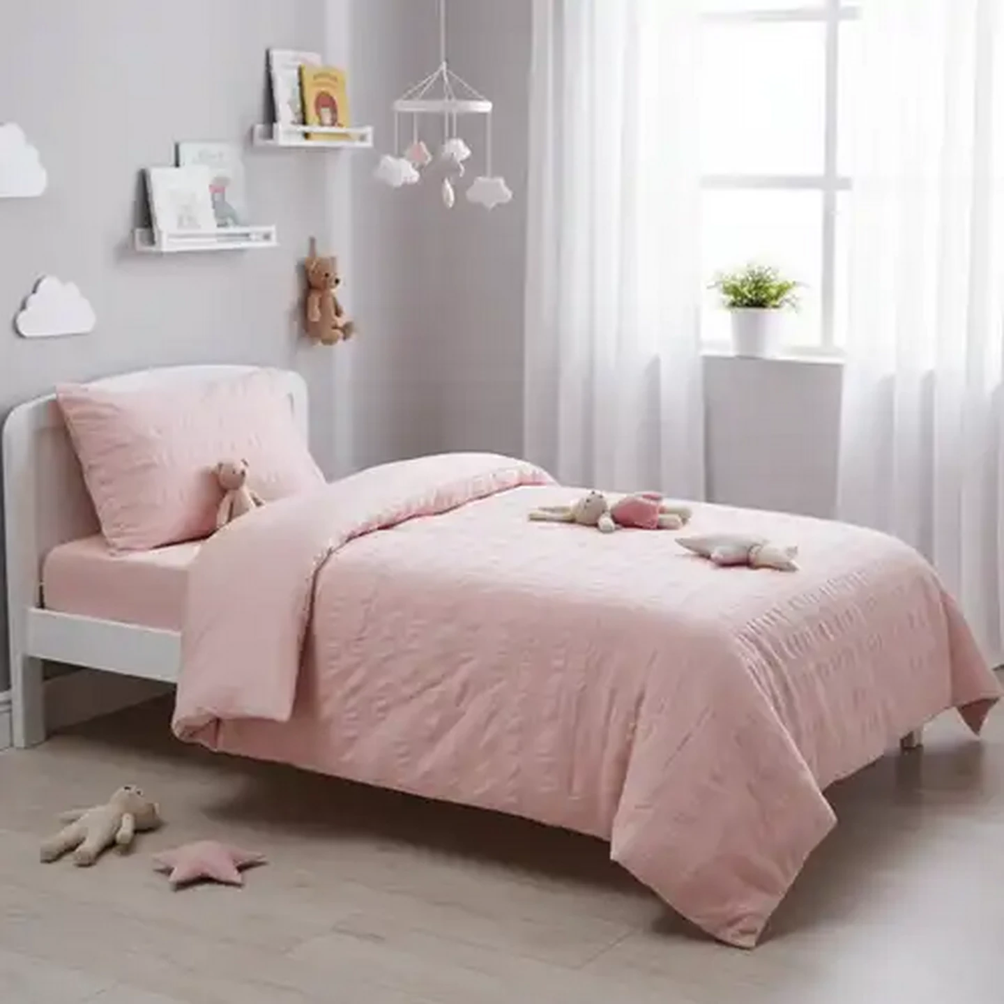 Image of Jolly Tots Seersucker Polycotton Pink Comforter Set 3 Piece 75 x 110cm