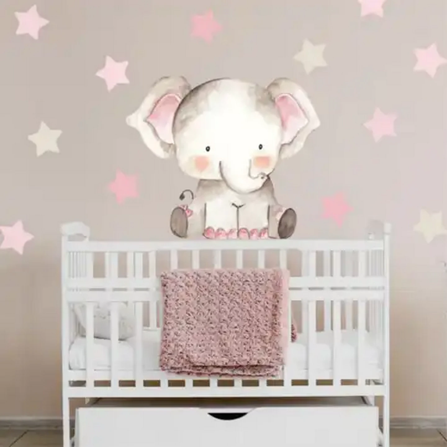 Image of StickIt Designs Elephant And Stars Peel & Stick Wall Stickers Pink