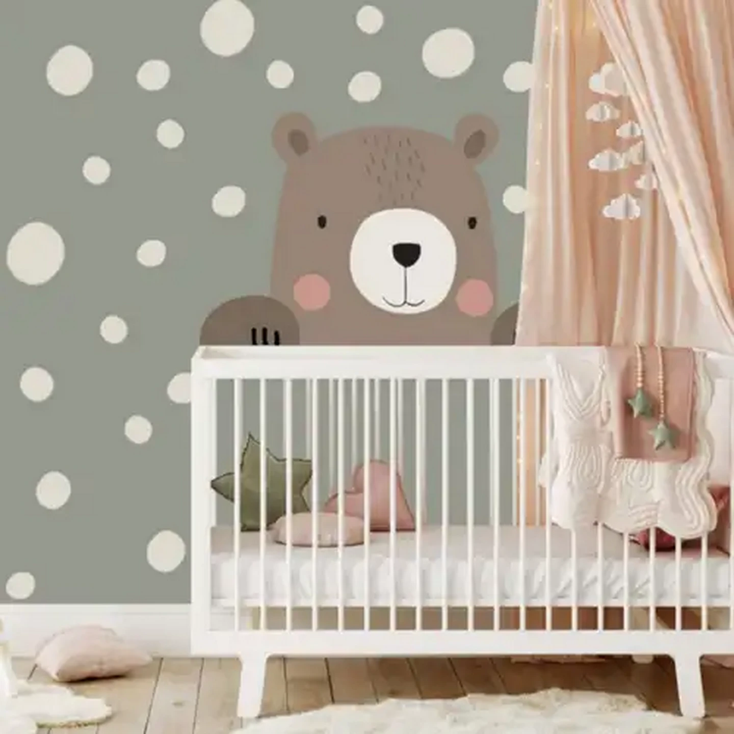 Image of StickIt Designs Peeking Bear And Dots Peel & Stick Wall Stickers